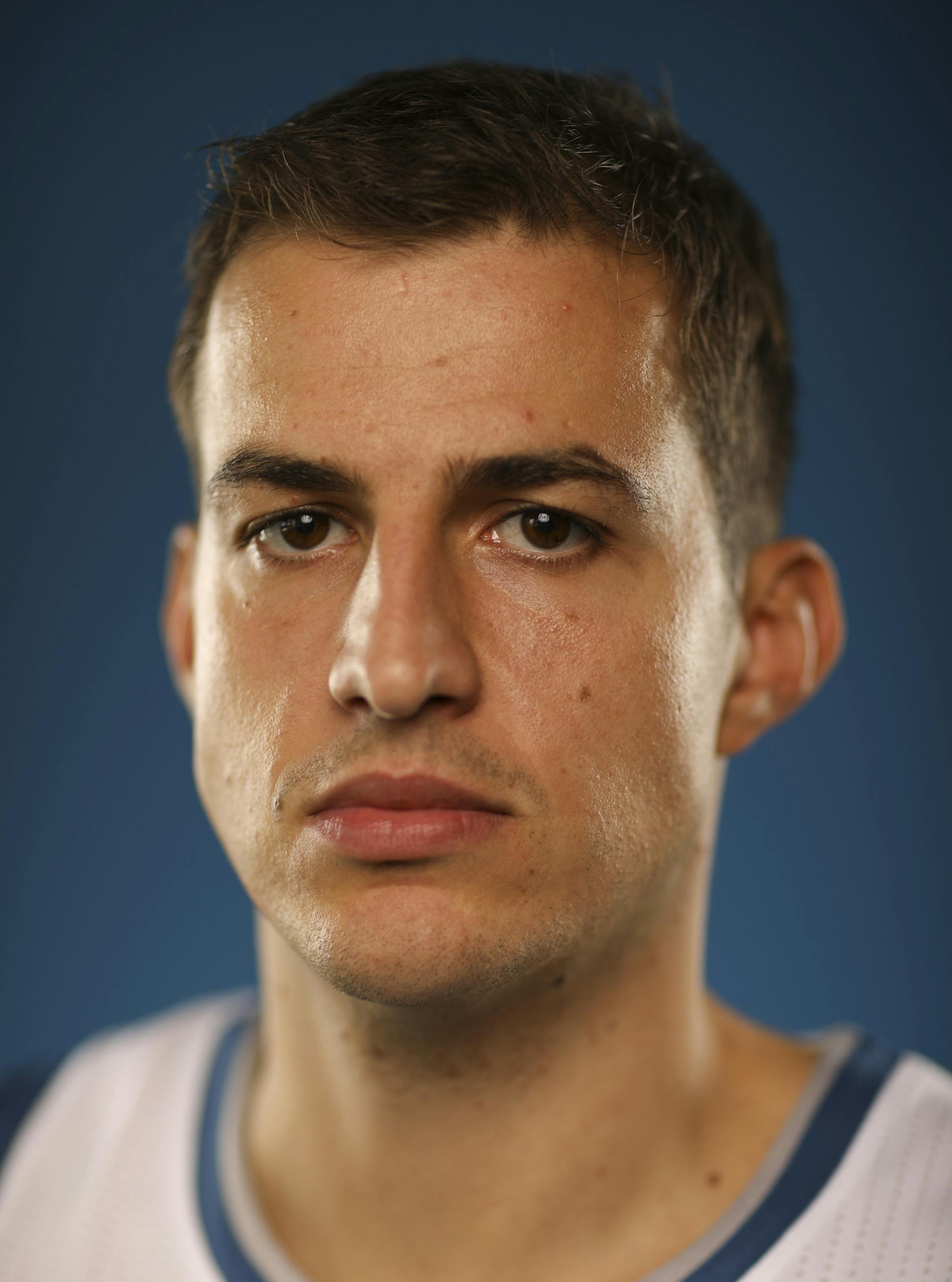 Timberwolves forward Nemanja Bjelica during a portrait session at Media Day Monday afternoon. ] JEFF WHEELER ï jeff.wheeler@startribune.com The Minnesota Timberwolves held their Media Day Monday afternoon, September 26, 2016 at Mayo Clinic Square in Minneapolis.