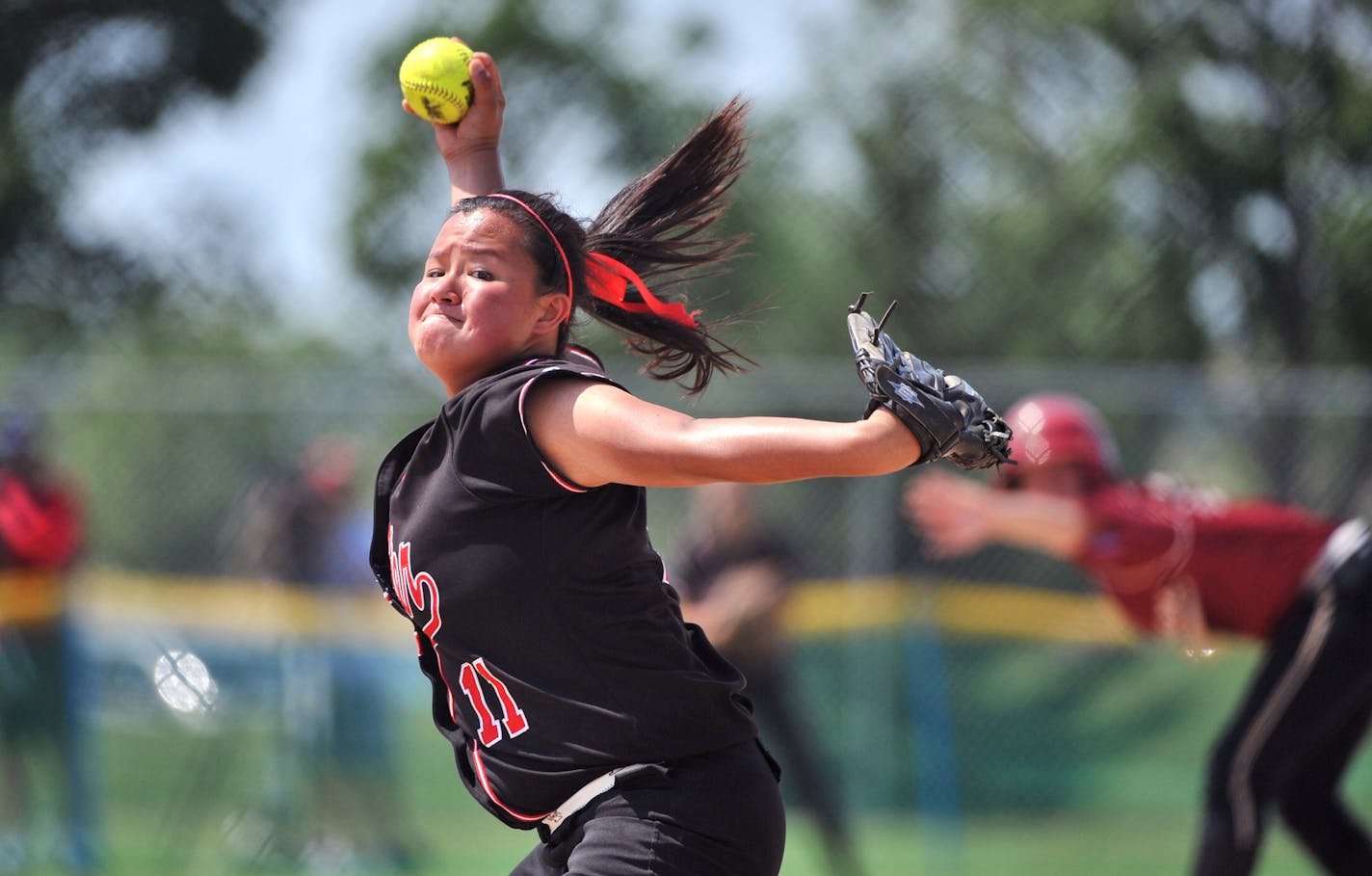 Stillwater&#x2019;s Hannah Heacox during last year's Class 3A softball tournament. The Ponies won and will be back to defend their title.