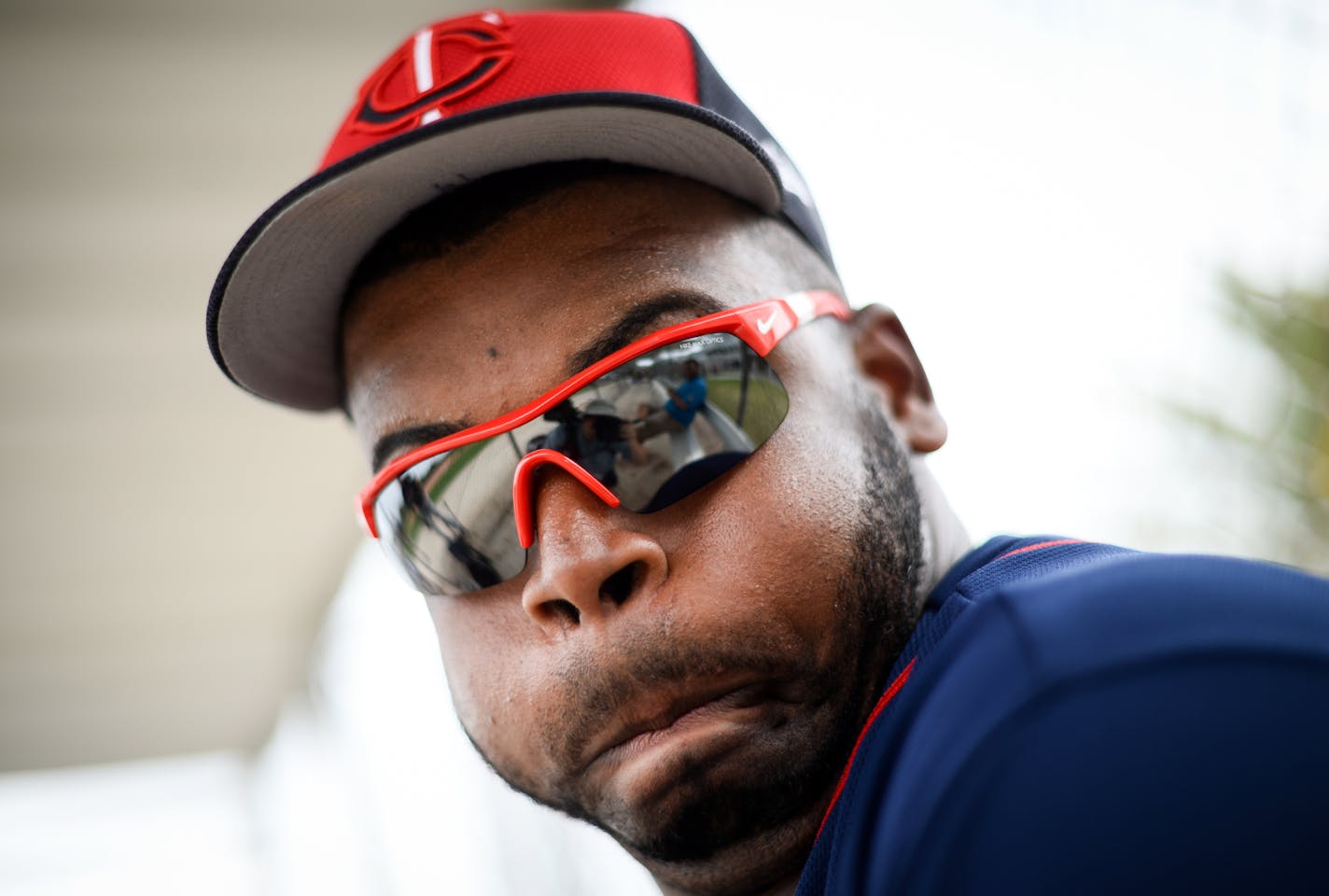 Minnesota Twins first baseman Kennys Vargas (19) made a face for the camera while taking a rest Tuesday. ] AARON LAVINSKY &#xef; aaron.lavinsky@startribune.com Minnesota Twins players took part in Spring Training on Tuesday, Feb. 21, 2017 at CenturyLink Sports Complex in Fort Myers, Fla.