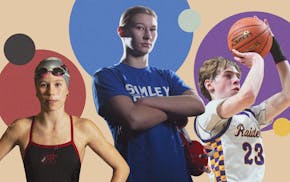Minnesota's high school graduating Class of 2027 includes swimmer Adalynn Biegler from Monticello, left, Simley wrestler Charli Raymond (center) and b