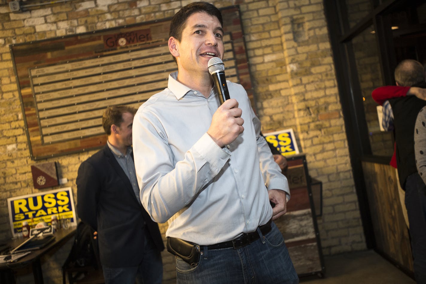 Council Member Russ Stark gave a victory speech at the DFL election party at Urban Growler in 2015. AARON LAVINSKY/STAR TRIBUNE)