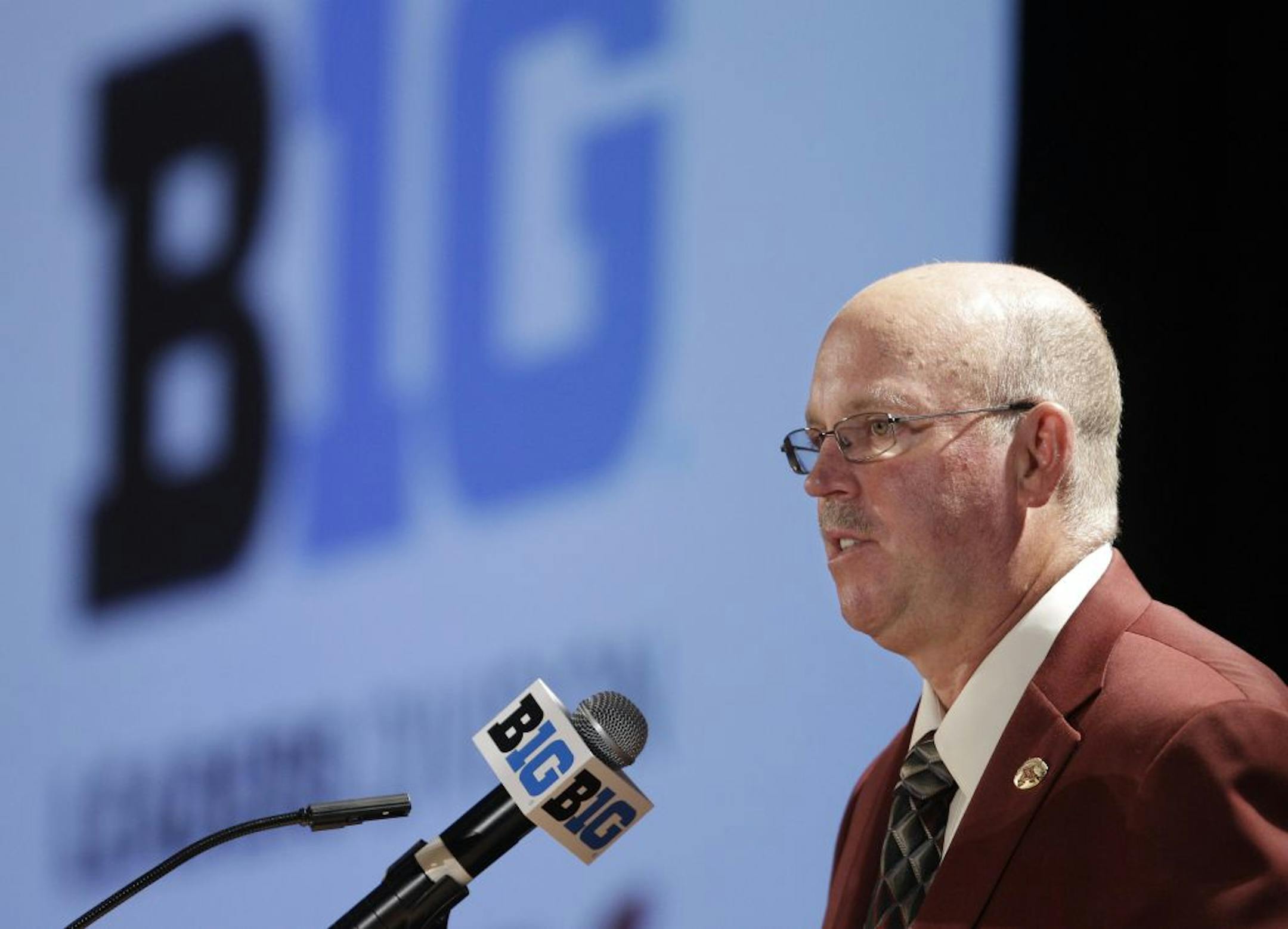 Minnesota coach Jerry Kill speaks during the Big Ten football media day, Thursday, July 26, 2012, in Chicago.