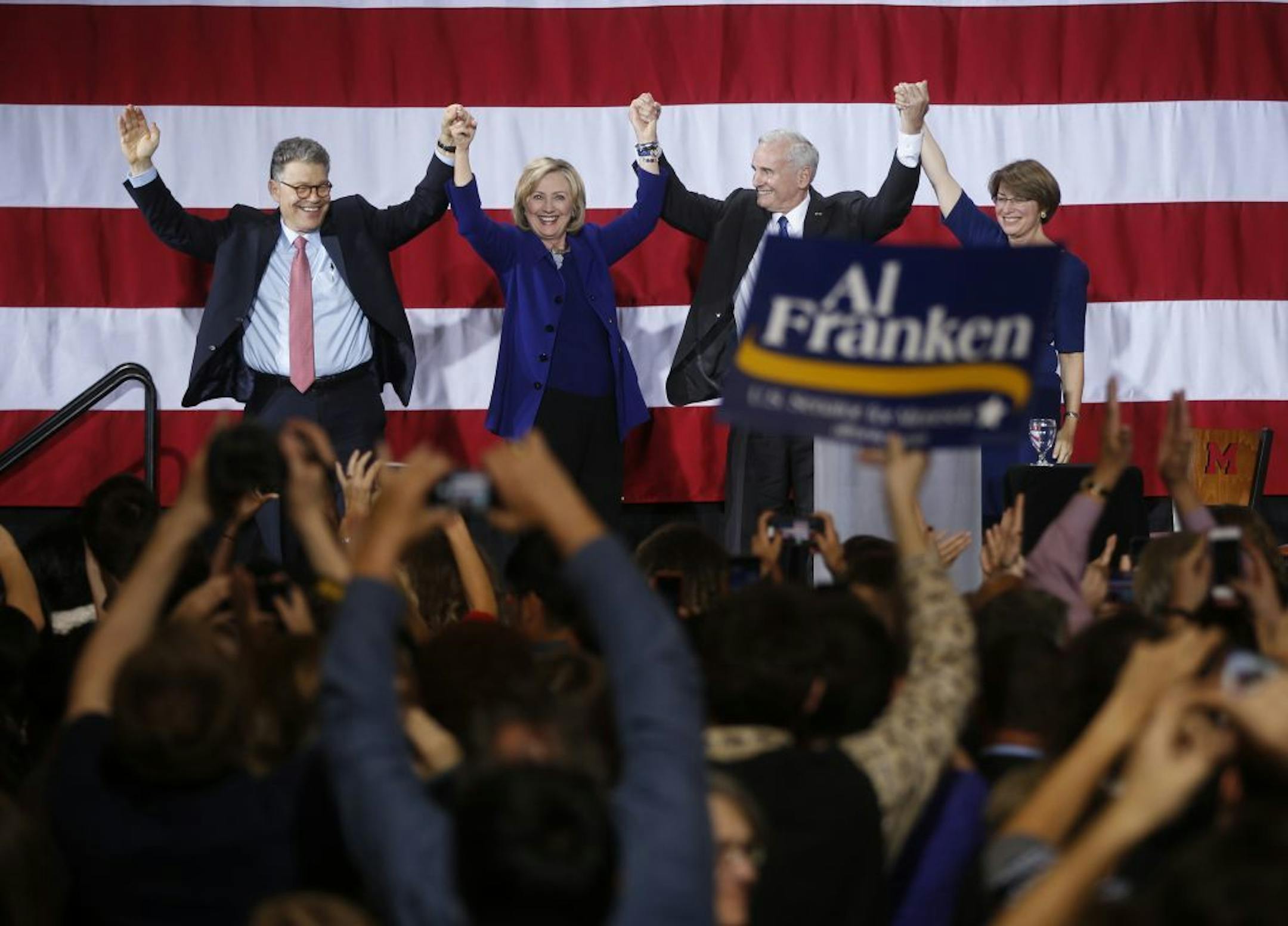 Hillary Clinton stumped for Senator Al Franken and Governor Mark Dayton. Senator Amy Klobuchar was also present to lend her support.