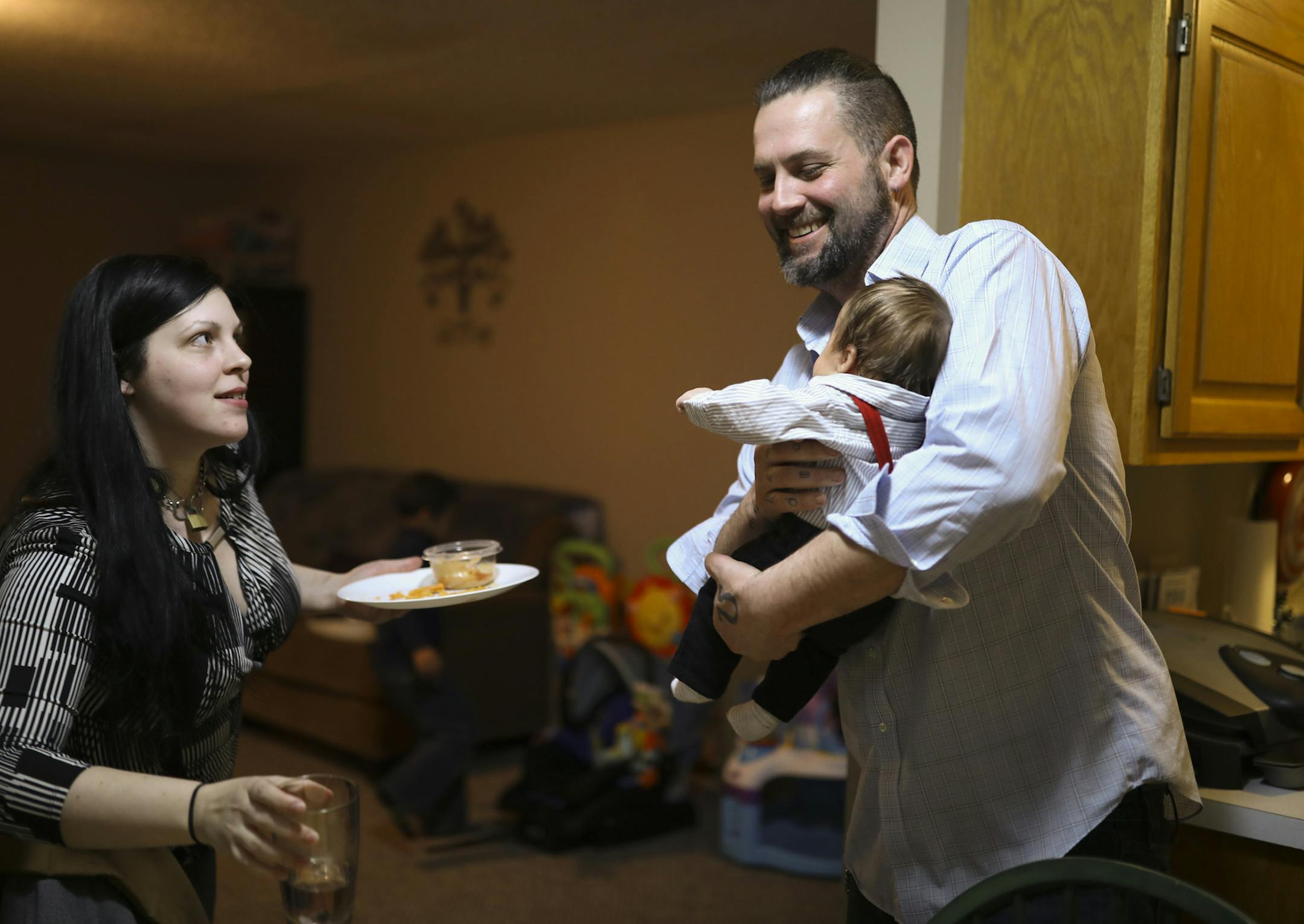 Rob Spain held his seven week-old son, Ayden, while he and the boy's mom, Tiffany Birch cleared the kitchen table after dinner. ] JEFF WHEELER ï jeff.wheeler@startribune.com Dakota County's 60 Day Housing Challenge aims to house as many of the county's 347 known homeless people as possible from Dec. 15 to Feb. 13. So far, 20 households have signed leases on their new homes located throughout the county, officials said. Rob Spain and Tiffany Birch found housing through the program and moved