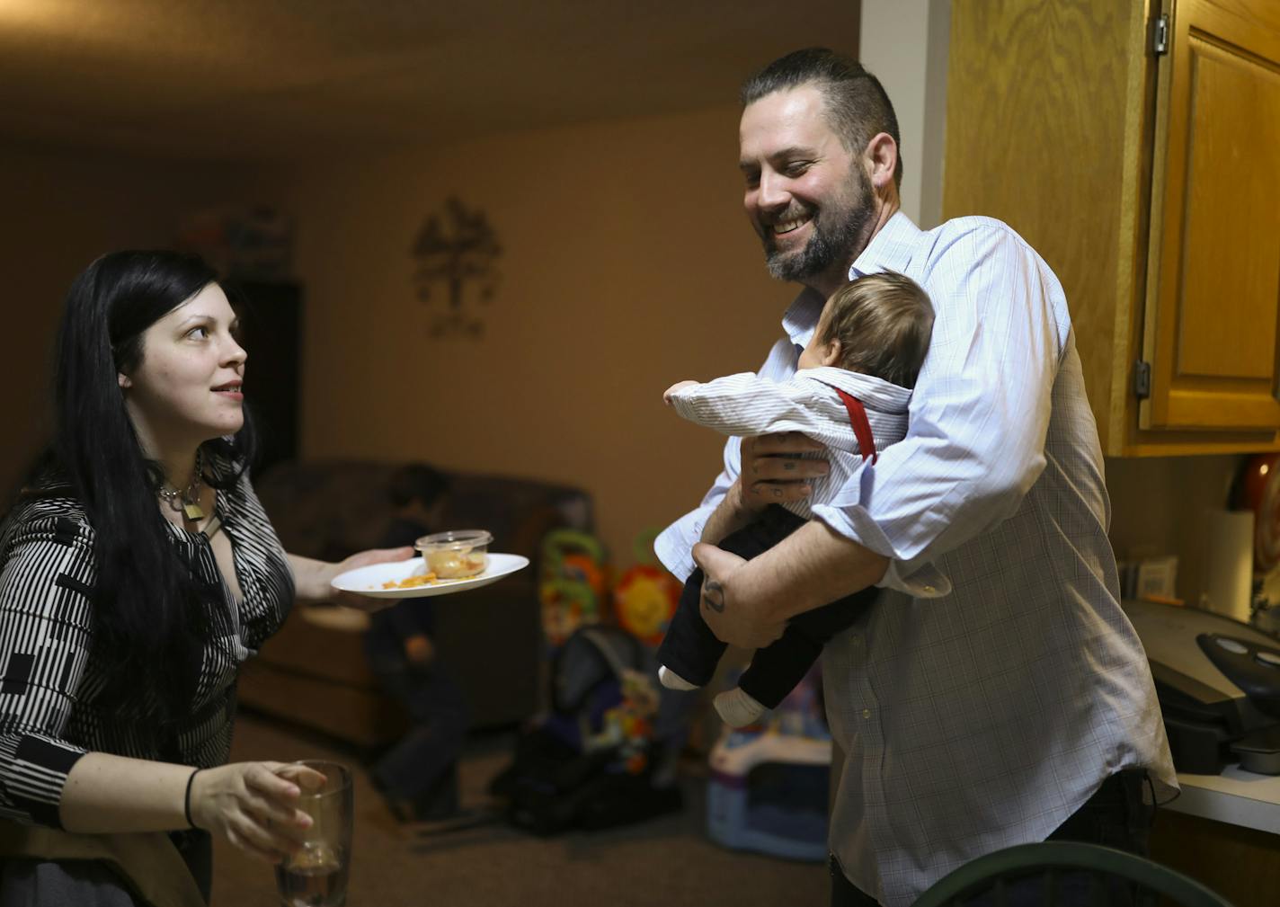 Rob Spain held his seven week-old son, Ayden, while he and the boy's mom, Tiffany Birch cleared the kitchen table after dinner. ] JEFF WHEELER &#xef; jeff.wheeler@startribune.com Dakota County's 60 Day Housing Challenge aims to house as many of the county's 347 known homeless people as possible from Dec. 15 to Feb. 13. So far, 20 households have signed leases on their new homes located throughout the county, officials said. Rob Spain and Tiffany Birch found housing through the program and moved