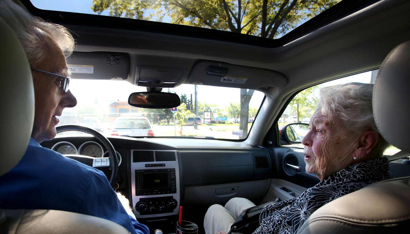 While volunteering to drive fellow senior citizens to appointments, Bill Rasmussen also provides entertainment in the form of Frank Sinatra classics, much to the delight of passengers including Lorraine Quinn, 94. On this trip, Rasmussen sang &#x201c;You Are Too Beautiful.&#x201d;