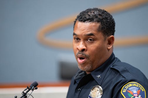 Bloomington Police Department Chief Booker Hodges speaks at a press conference regarding the previous day's shooting at the Mall of America Saturday, Dec. 24, 2022 at the Bloomington Civic Plaza in Bloomington, Minn. ]