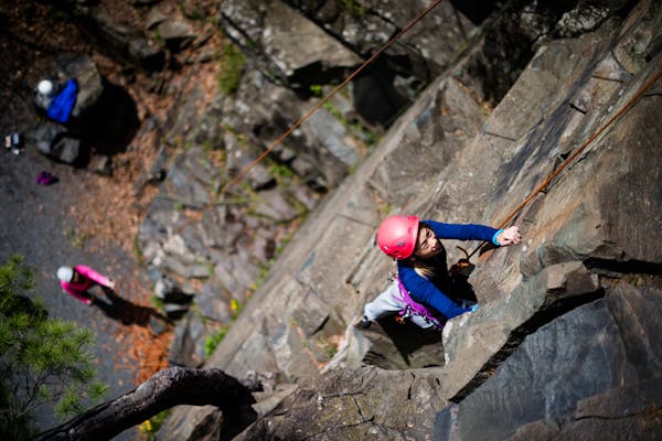 Goa Lee, of St. Paul, climbed a route on Tourist Rocks.
