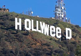 The Hollywood sign is seen vandalized on Sunday, Jan. 1, 2017.