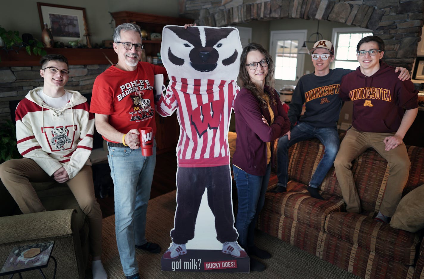 The O'Connor family is split when it comes to who to cheer for during Gopher/Badger game this weekend. Kyle, 19 and Dad Kevin are die-hard Badger fans, and Mom Julie and son's Will, 20 and Ryan, 23 are all Minnesota.