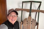 Connie Maertz Kasella with her brother’s sled, lost decades ago, likely at Town and Country Club.