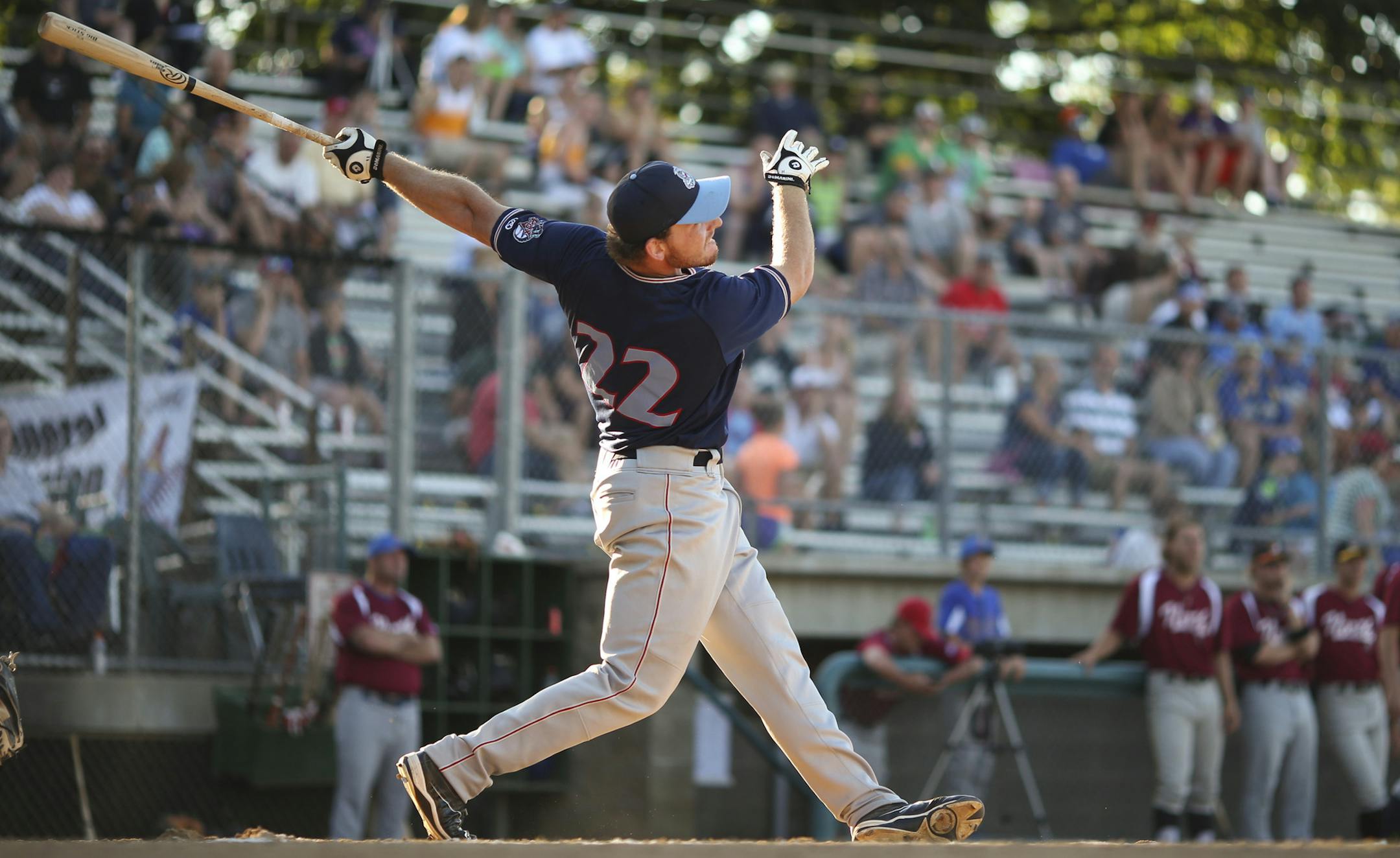 The Northwoods League held their 2013 All-Star Game Tuesday night, July 23, 2013 at Carson Park in Eau Claire, Wisconsin. Adam Martin, who plays for the St. Cloud Rox, on his way to winning the Home Run Derby in the final round. ] JEFF WHEELER ‚Ä¢ jeff.wheeler@startribune.com