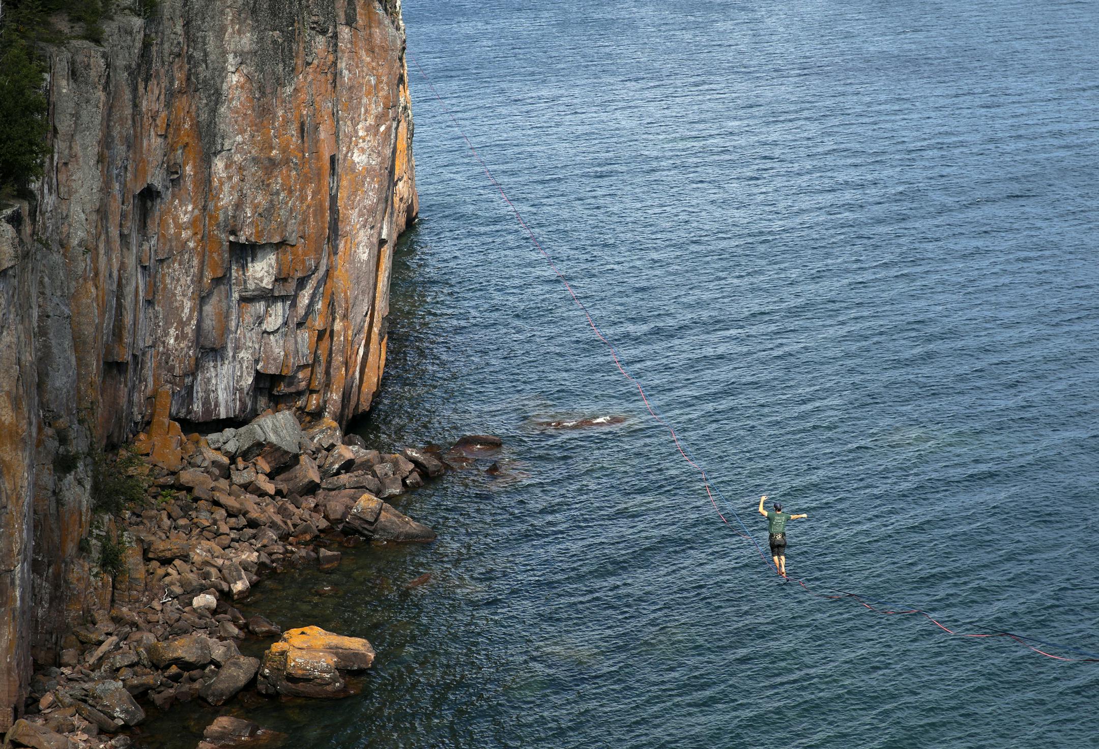 Mark McKee balanced above Lake Superior at Tettegouche State Park on the North Shore. "It's very scary at first," he said. "It's very nerve-racking. Your palms are sweating."