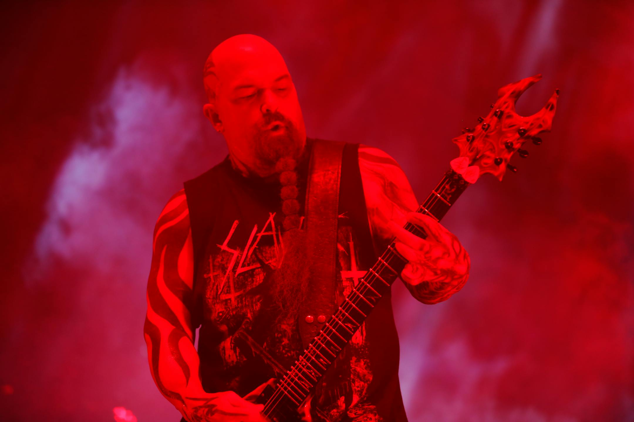 Kerry King shredded his guitar. ]Slayer headlined at the Armory in Minneapolis. Slayer is one of the "big four" of thrash metal and has had a strong Minnesota following going back to its early First Ave shows.