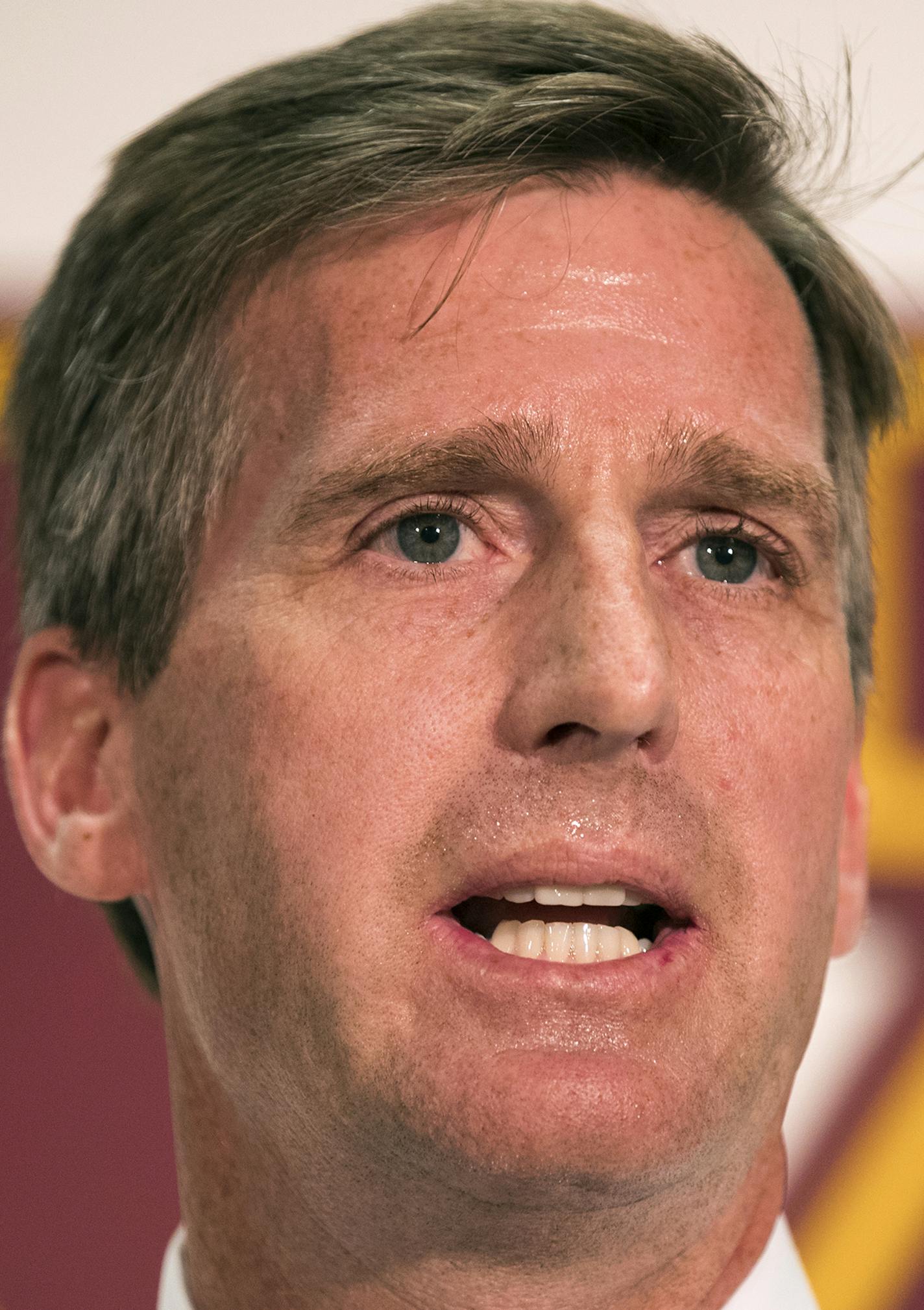 University of Minnesota athletics director Mark Coyle speaks during a press conference at the Sports Arena. ] (Leila Navidi/Star Tribune) leila.navidi@startribune.com BACKGROUND INFORMATION: University of Minnesota athletics director Mark Coyle speaks during a brief press conference at the Sports Arena in Minneapolis on Wednesday, September 7, 2016. The University of Minnesota has terminated head wrestling coach J Robinson, effectively immediately. Acting head coach Brandon Eggum will assume the