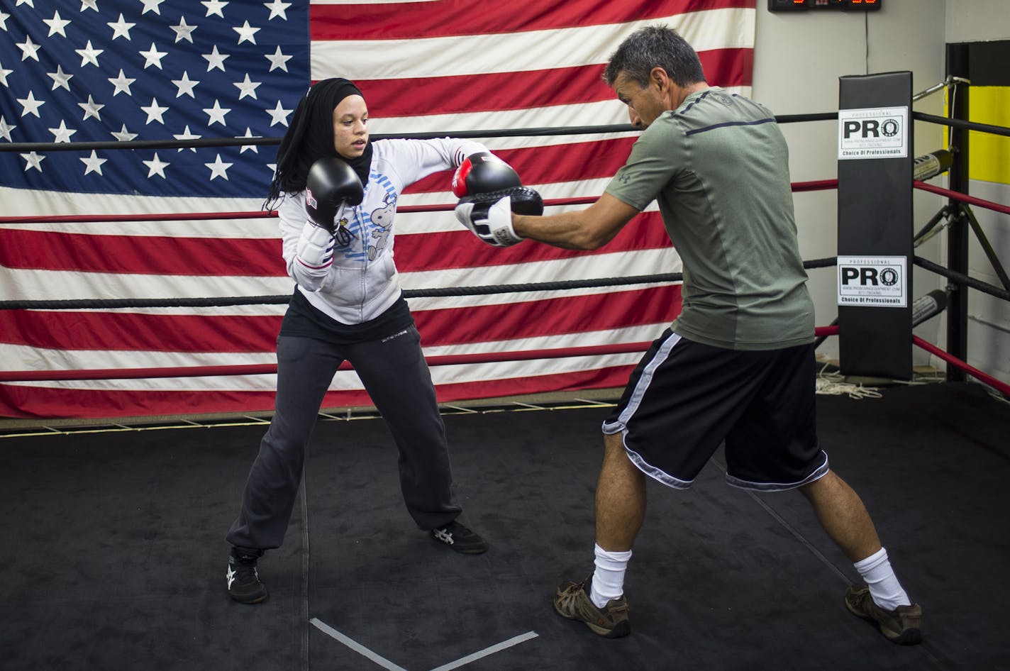 Amaiya Zafar, who weighs 106 pounds, trained with coach Jose Becerra at Sir Cerresso Fort Boxing and Fitness in St. Paul on Wednesday night.