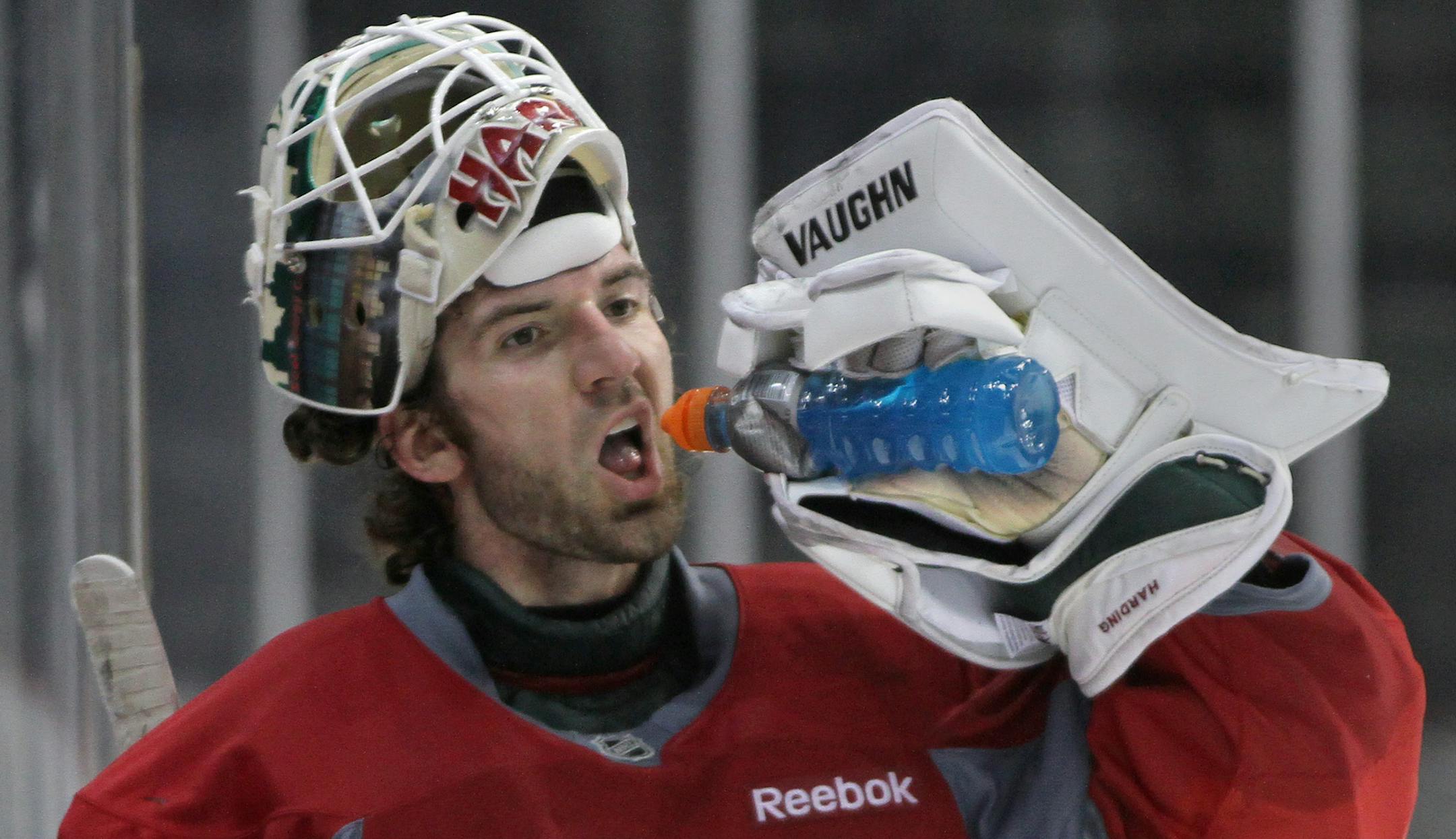 Minnesota Wild goalie Josh Harding, photographed at Wild practice at Xcel on 1/15/13.] Bruce Bisping/Star Tribune bbisping@startribune.com Josh Harding/roster.