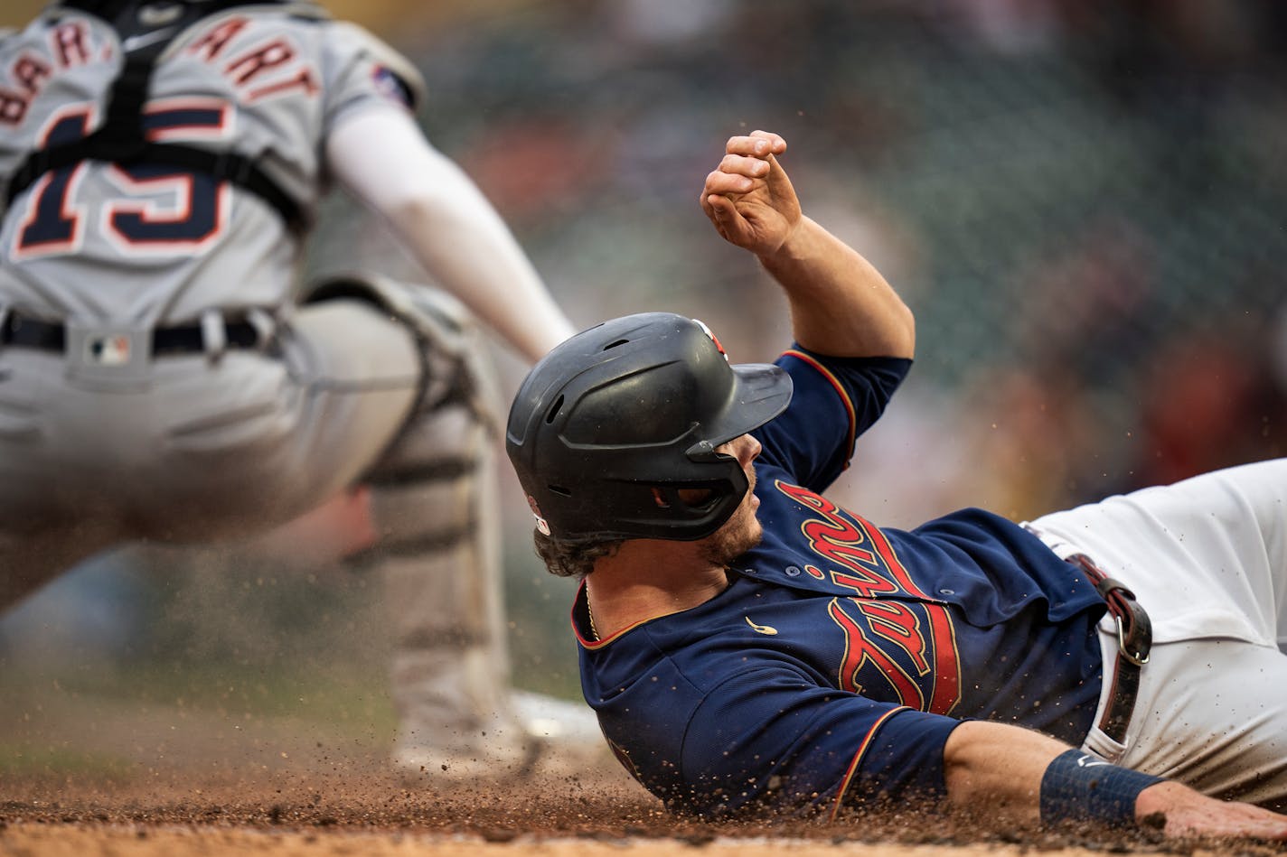 Minnesota Twins right fielder Max Kepler (26) scores on a single by Minnesota Twins third baseman Gio Urshela (15) in the second inning in Minneapolis, Minn., on Tuesday, May 24, 2022. Minnesota Twins vs. Detroit Tigers play at Target Field. ] RICHARD TSONG-TAATARII • richard.tsong-taatarii@startribune.