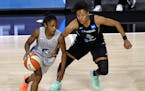 Lynx guard Crystal Dangerfield, left, moved past New York’s Layshia Clarendon in a game last summer. Clarendon is set to join the Lynx this week.