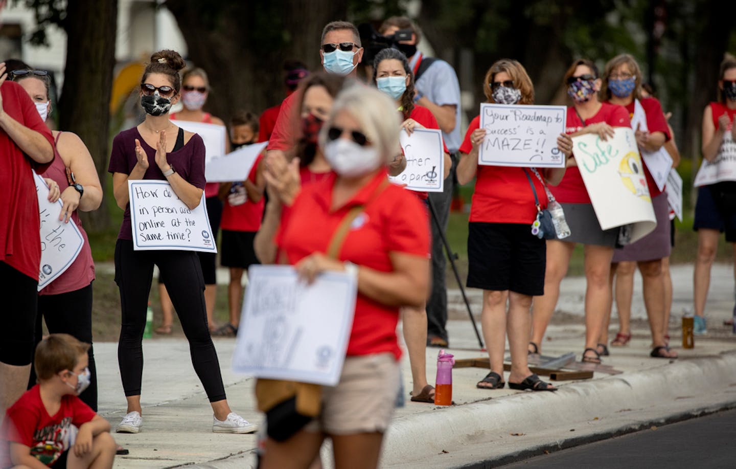 A rally was held ahead of an Aug. 24 school board meeting at Sandburg Education Center in Anoka by members of Anoka-Hennepin Education Minnesota.