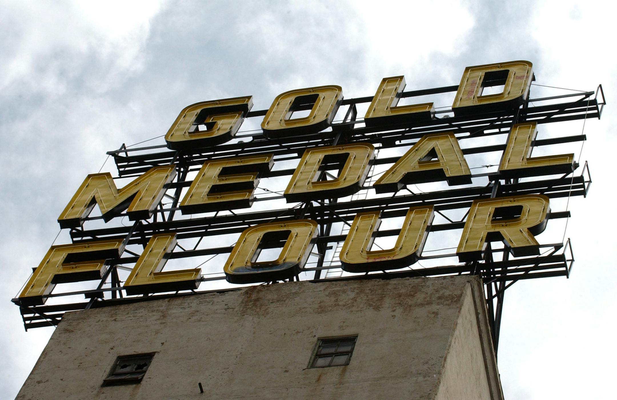 The Gold Medal Flour sign, a landmark bringing back the city's milling era.