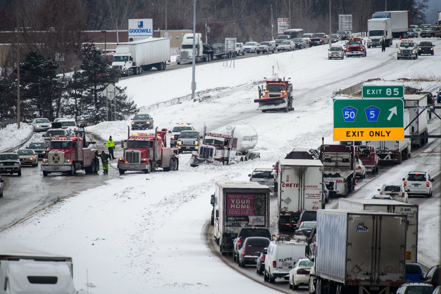 A large chain-reaction crash closed I-35 northbound near Lakeville for a couple hours Friday, Feb. 28, 2014. The road was reopened around 3:10 p.m.