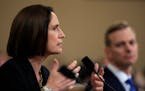 Former White House national security aide Fiona Hill, and David Holmes, a U.S. diplomat in Ukraine, right, testify before the House Intelligence Commi