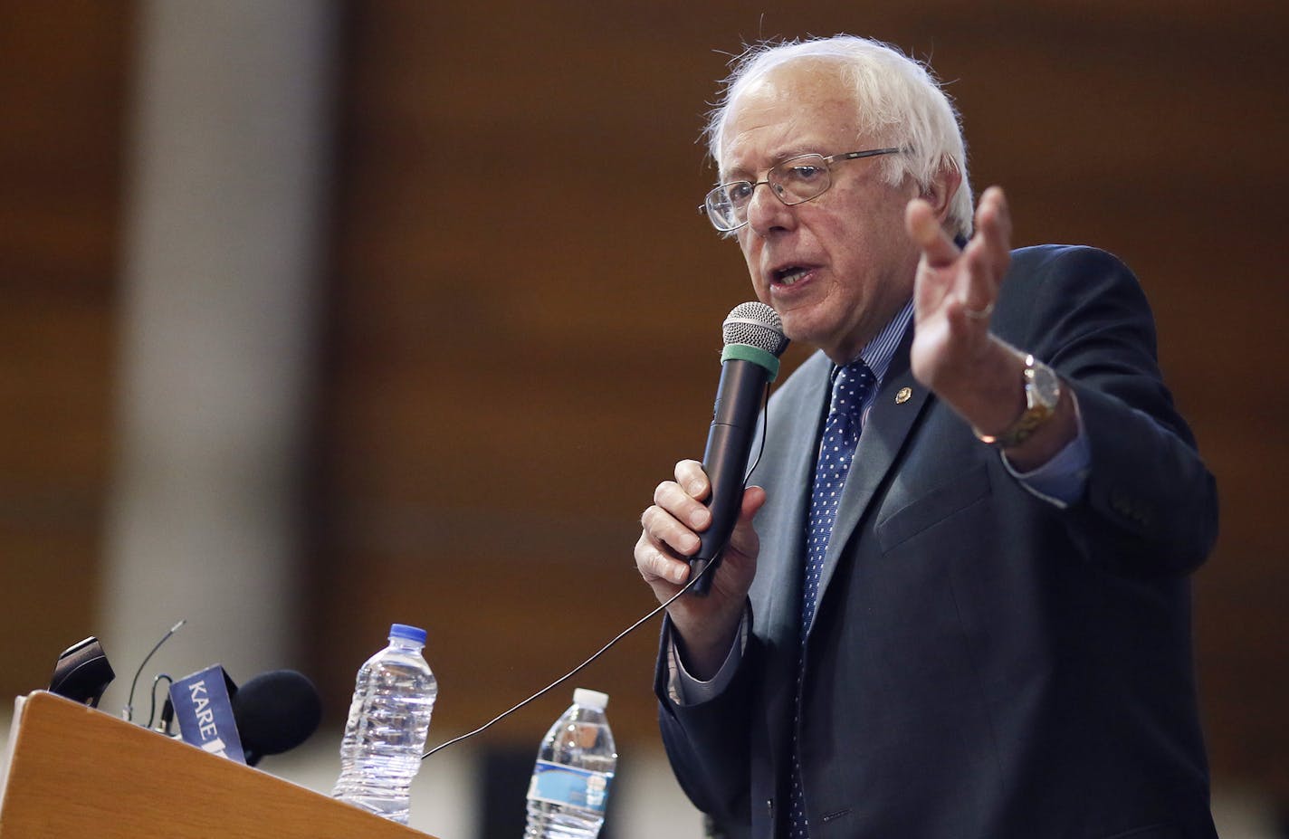 Sen. Bernie Sanders speaks during a rally at the American Indian Center on Sunday, May 31, 2015, in Minneapolis.