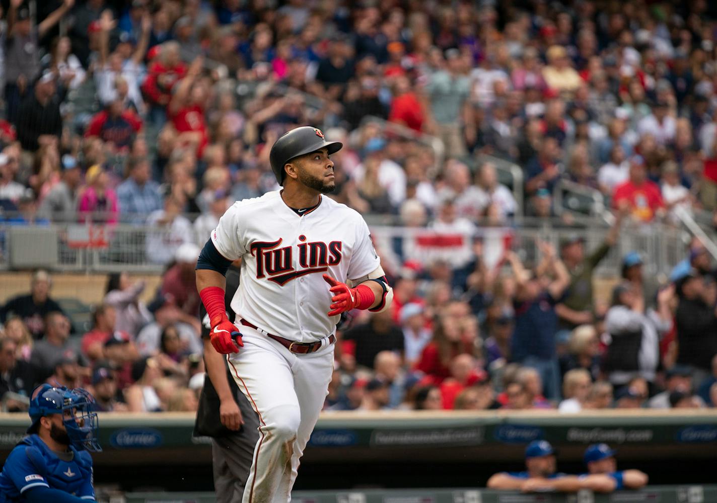 The Twins' Nelson Cruz watched his 40th home run of the season, and his 400th career homer, a 412 foot solo shot to right field in the fourth inning.