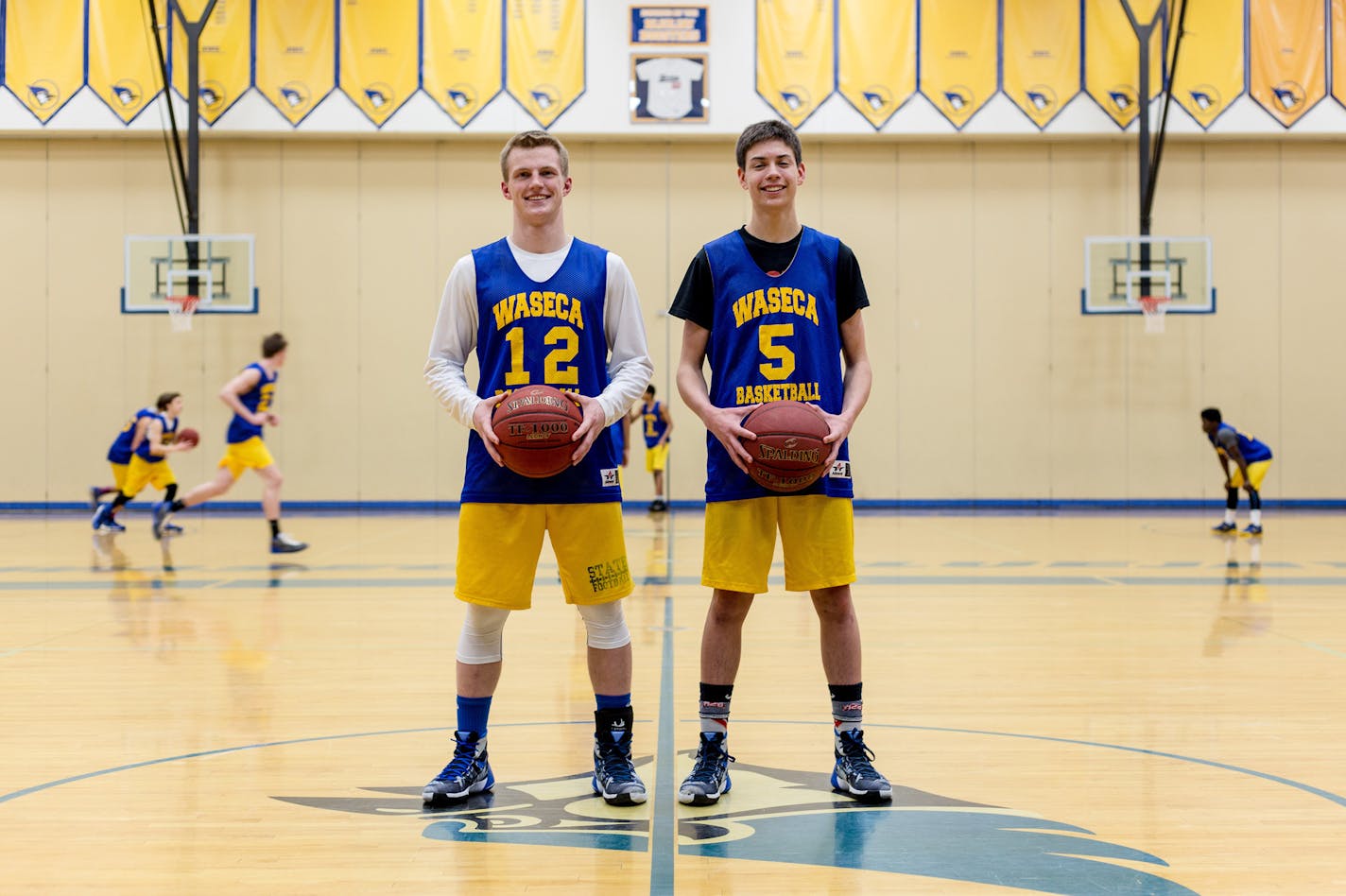 Nick Dufault, left, and Cole Streich pose for a portrait at Waseca High School Friday afternoon.] Elizabeth Brumley special to the Star Tribune * Cole Streich's three-pointer at the fourth overtime buzzer that sent Waseca into next week's boys' basketball Class 3A tournament. Before that, Nick Dufault hit a nearly full-court shot to extend the game.