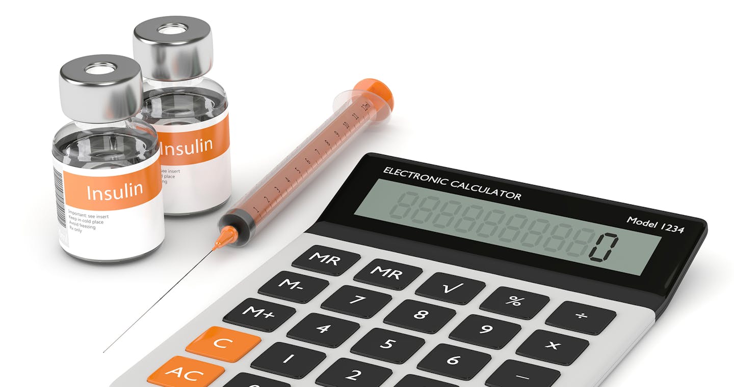 iStockphoto.com
Render of calculator, syringe, and insulin vials isolated over white background