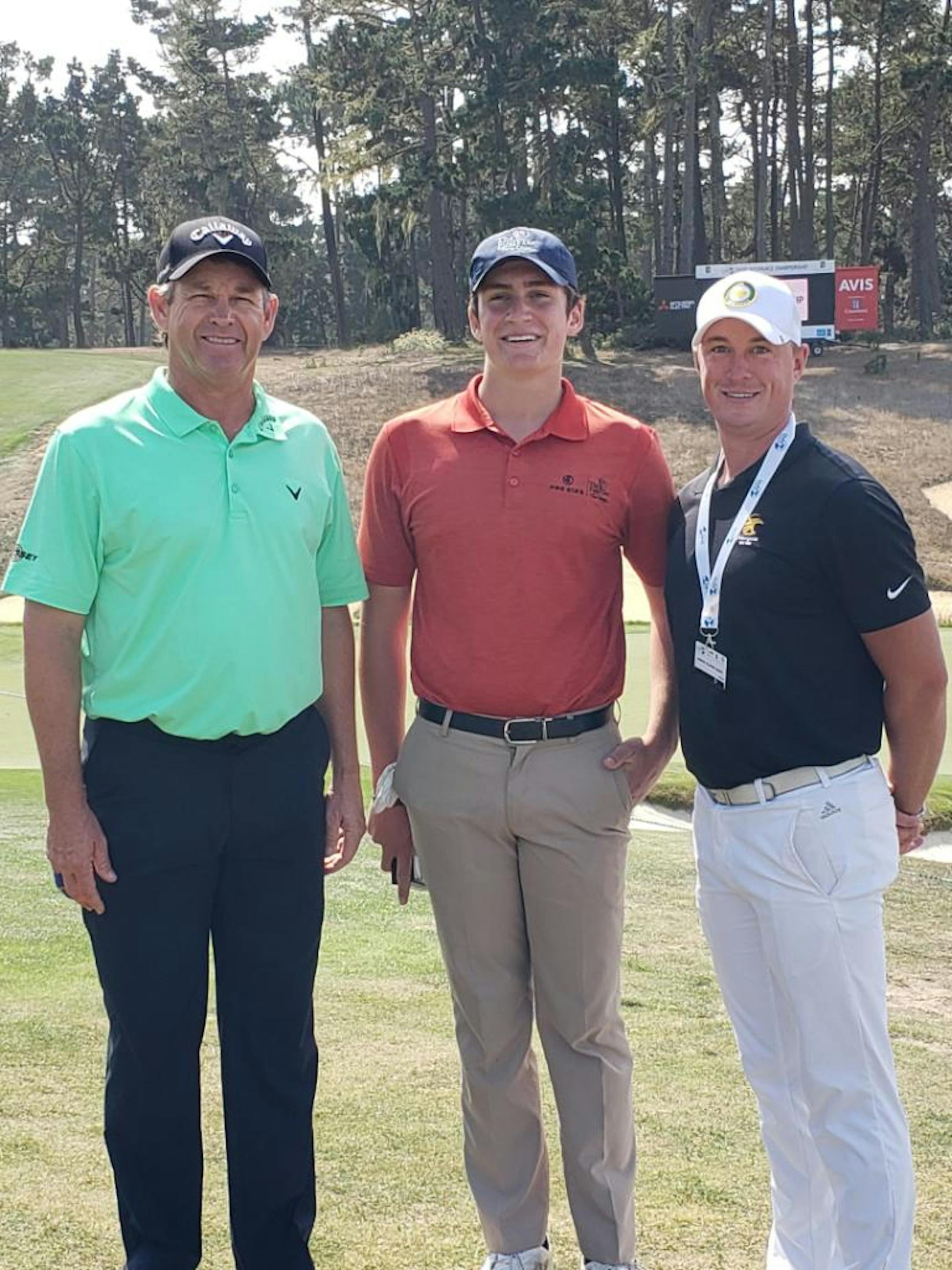 From left, pro golfer Lee Janzen, Jay Frolick and Grant Shafranski of First Tee Twin Cities