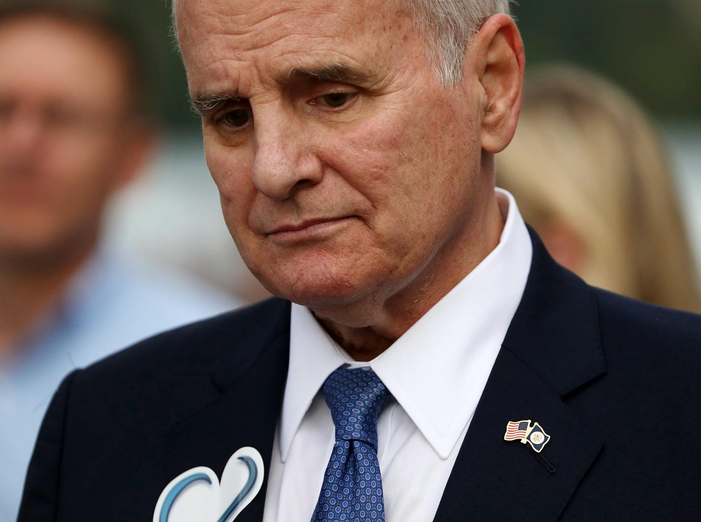 Gov. Mark Dayton arrived at the services Friday. ] ANTHONY SOUFFLE &#xef; anthony.souffle@startribune.com Memorial service for Justine Ruszczyk Damond Friday, Aug. 11, 2017 at Lake Harriet in Minneapolis.