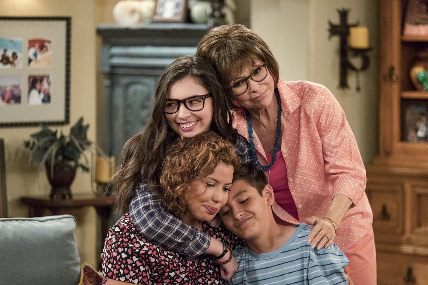 From lower left: Justina Machado, Isabella Gomez, Rita Moreno and Marcel Ruiz in "One Day at a Time."