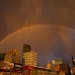 A double rainbow filled the skies of downtown Minneapolis on Thursday night after a brief rainstorm. Rain may return next weekend, but a bright and dr