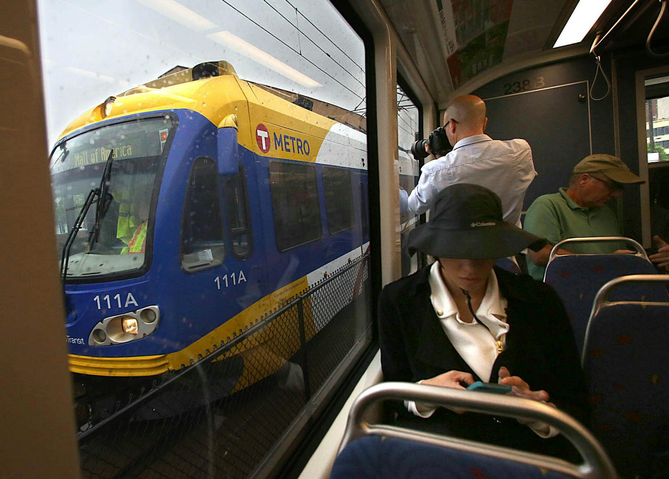 Trains are running along both the Green and Blue lines.]JIM GEHRZ ¬• jgehrz@startribune.com / St. Paul - Minneapolis, MN / June 7, 2014 / 9:30 AM / BACKGROUND INFORMATION: Metro Transit invites the news media aboard a special METRO Green Line train trip from Union Depot Station in St. Paul to Target Field Station in Minneapolis. ORG XMIT: MIN1406071307161615