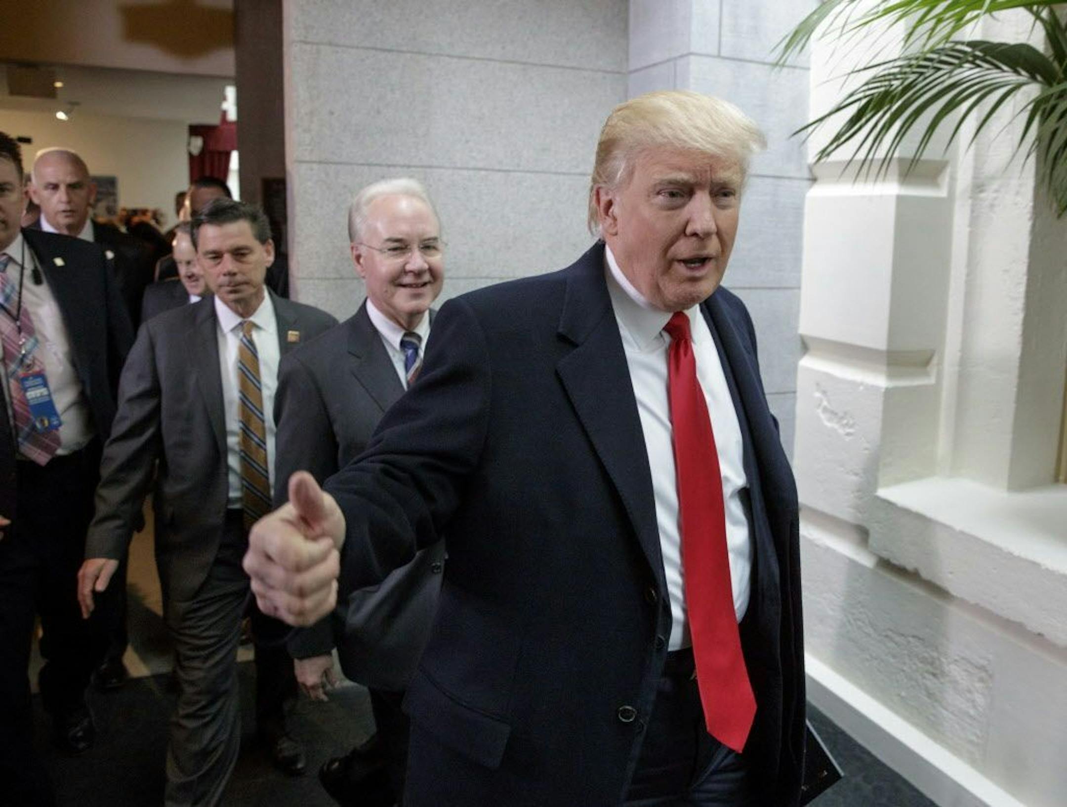President Donald Trump and Health and Human Services Secretary Tom Price arrive on Capitol Hill Tuesday to rally support for the Republican health care overhaul by taking his case directly to GOP lawmakers.