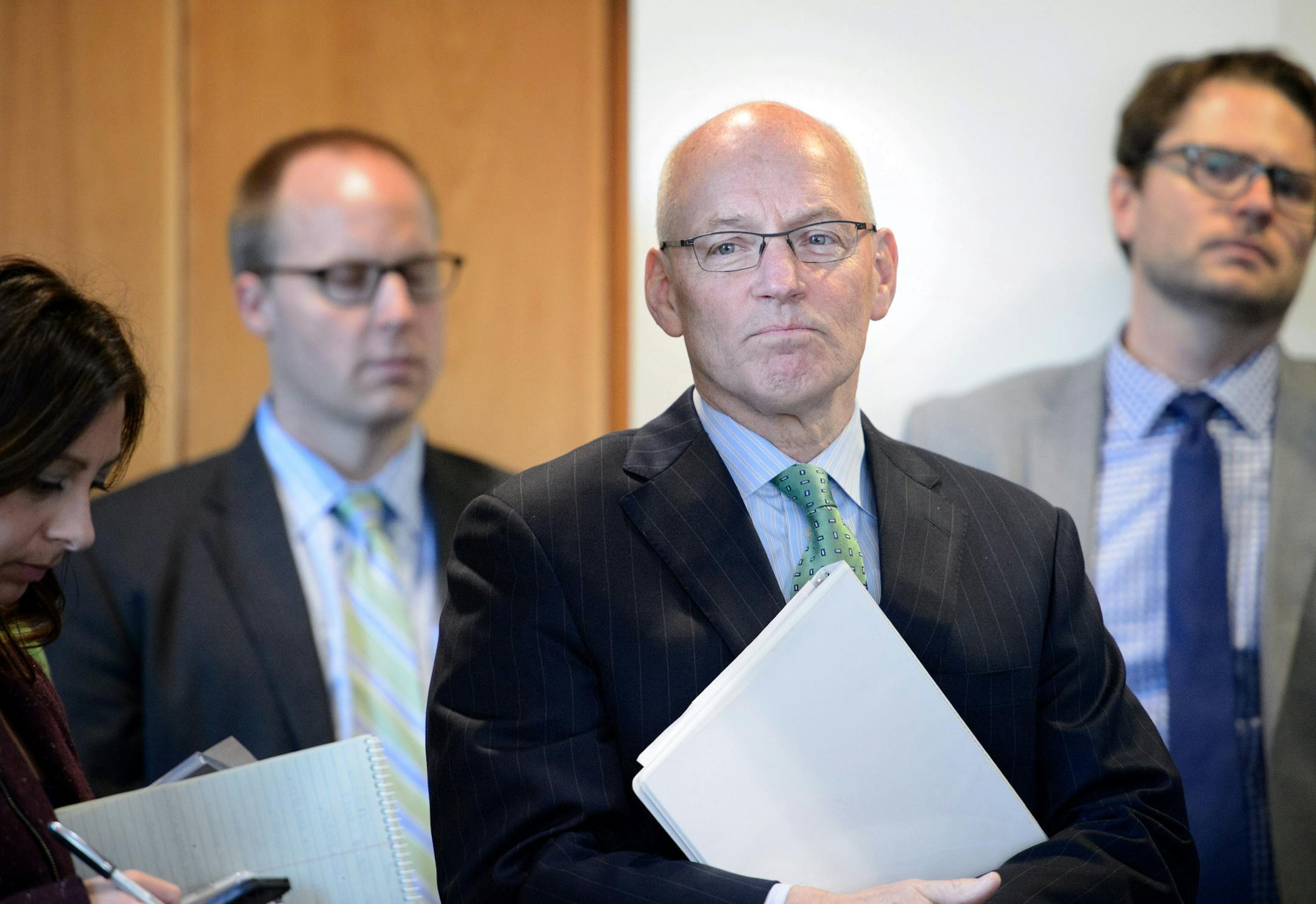 Minnesota Management and Budget Commissioner Myron Frans listened as Governor Dayton praised his work on the budget forecast. ] GLEN STUBBE * gstubbe@startribune.com Thursday, December 3, 2015 The state's projected budget surplus grew to $1.87 billion, the Minnesota Management and Budget Office reported Thursday. Minnesota Management and Budget Commissioner Myron Frans, State Economist Dr. Laura Kalambokidis, and State Budget Director Margaret Kelly will release the State of Minnesota November B