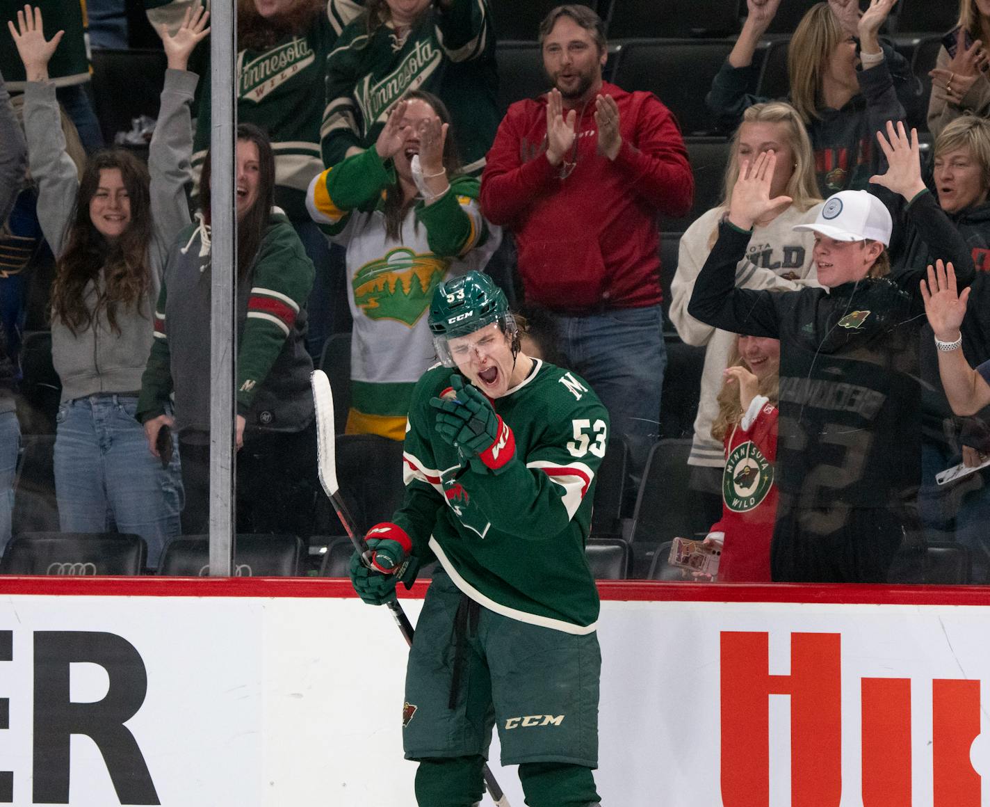 Minnesota Wild center Adam Beckman (53) celebrated his game-winning overtime goal. ] JEFF WHEELER • jeff.wheeler@startribune.com