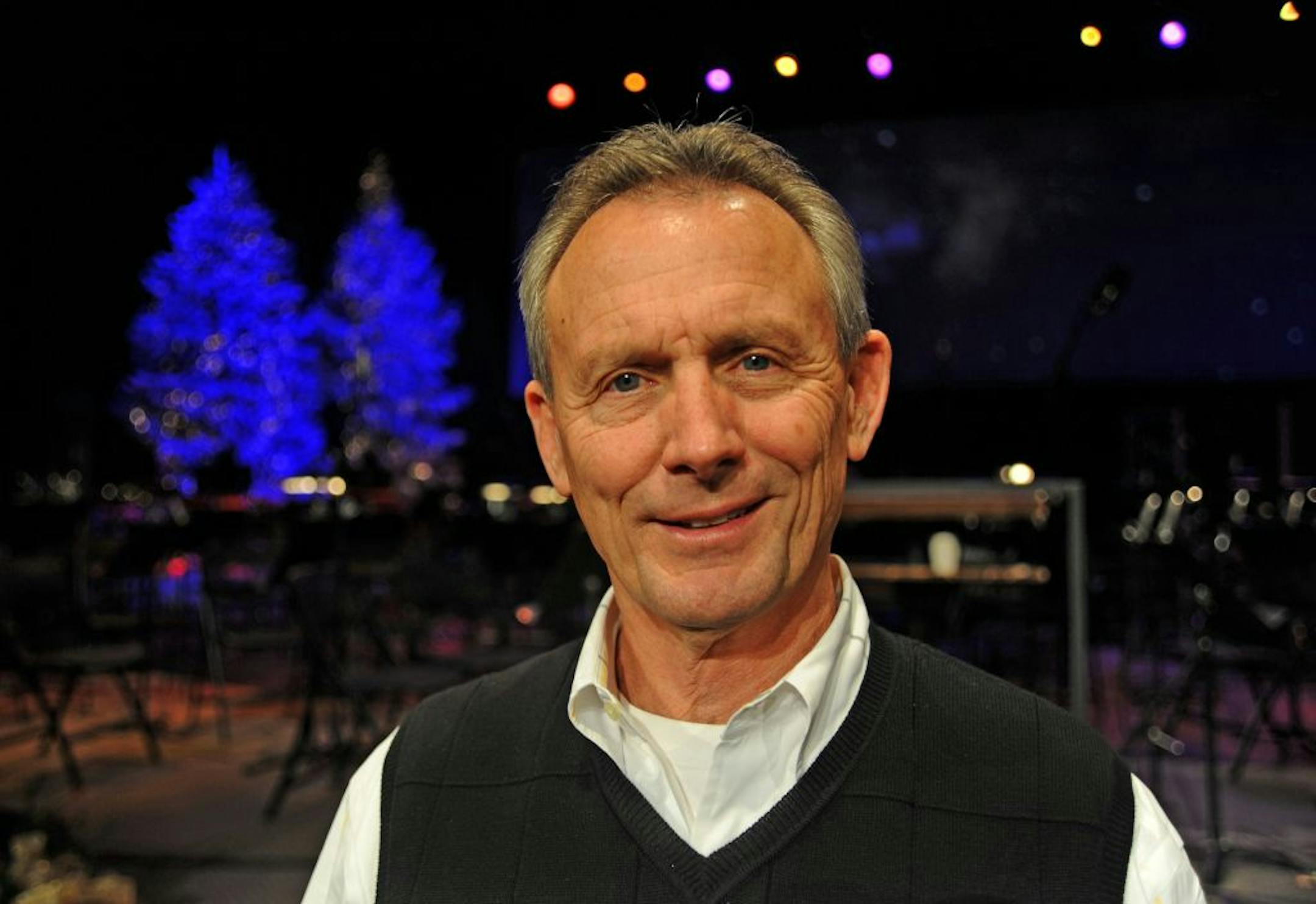 Mega-church Hosannah! in Lakeville celebrated it's 31st anniversary last month. So did it�s senior pastor, Rev. Bill Bohline, who still has the shoes he wore when knocking on doors in January 1980 to invite people to visit the fledgling church. Rev. Bill Bohline was looking over the set of the Christmas concert in the main sanctuary.