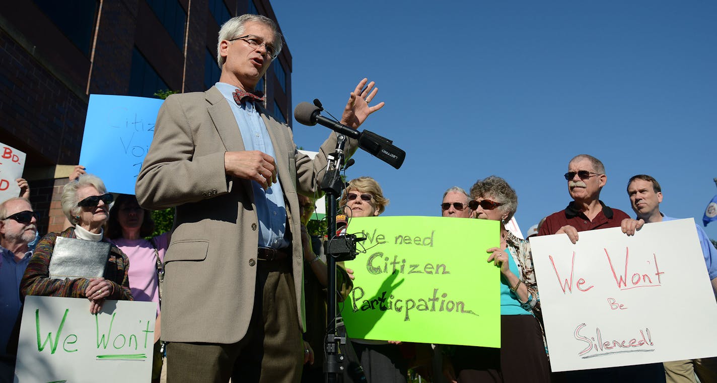 Senator John Marty spoke during the press conference held outside of the Pollution Control Agency that fought against the Minnesota Pollution Control Agency Citizens' Board concluding. The press conference and final meeting was held in St. Paul, Minn., on Tuesday June 23, 2015. ] RACHEL WOOLF &#x2211; rachel.woolf@startribune.com