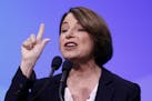 Democratic presidential candidate Sen. Amy Klobuchar, D-Minn., speaks during the New Hampshire state Democratic Party convention, Saturday, Sept. 7, 2