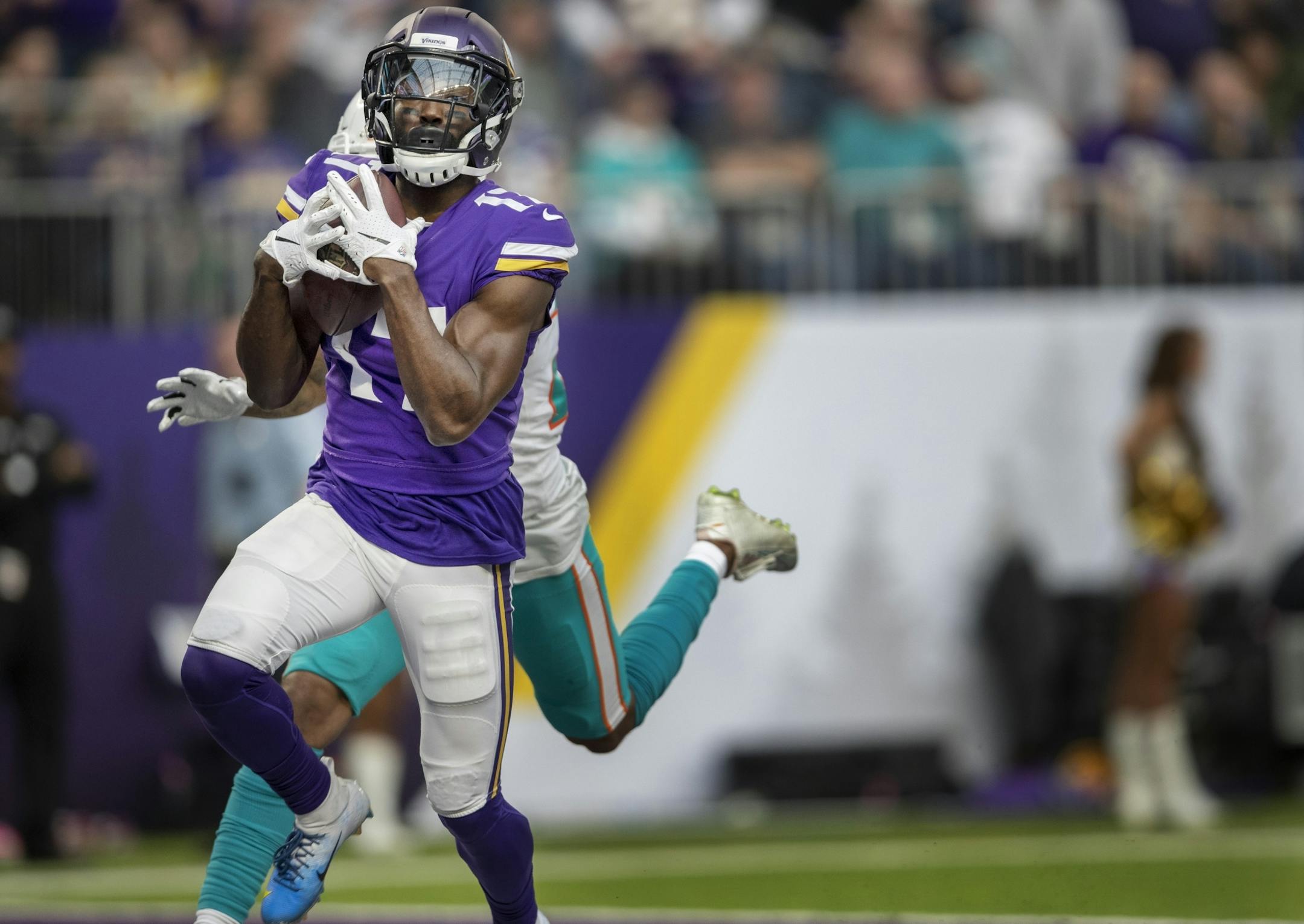 Minnesota Vikings wide receiver Aldrick Robinson (17) scored on a 40-yard touchdown pass at U.S. Bank Stadium Sunday December 16, 2018 in Minneapolis, MN.