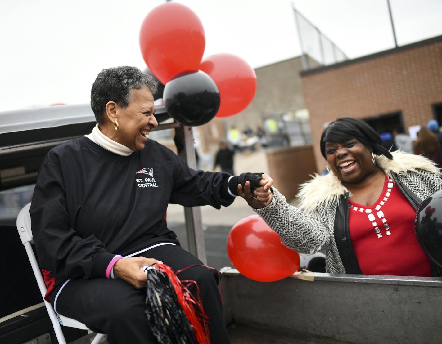 Central High School Principal Mary Mackbee was greeted by Peggy Cobbins Saturday afternoon before Mackbee was honored at the halftime of a St. Paul Central football game against Fridley. "We're so sad -- we're gonna miss her so much, " said Cobbins, who has had multiple children graduate under Mackbee at Central. ] AARON LAVINSKY &#x2022; aaron.lavinsky@startribune.com Longtime Central High School Principal Mary Mackbee, who is retiring after this school year, was honored at halftime of Central'