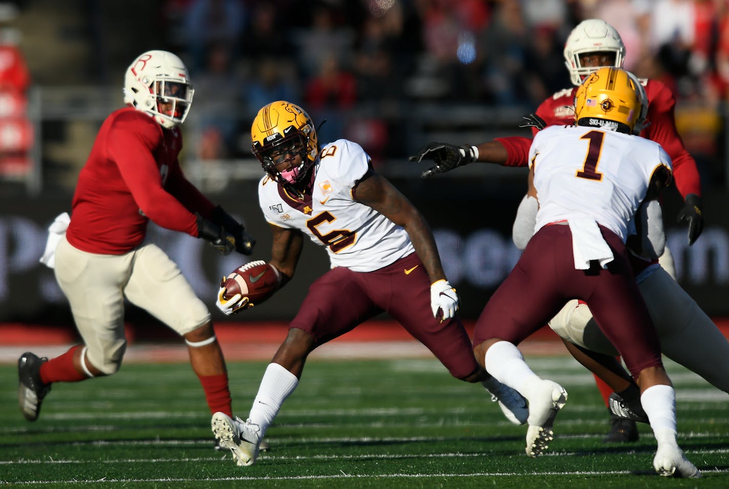 Gophers wide receiver Tyler Johnson made a reception and ran the ball for a first down in the second quarter against Rutgers.