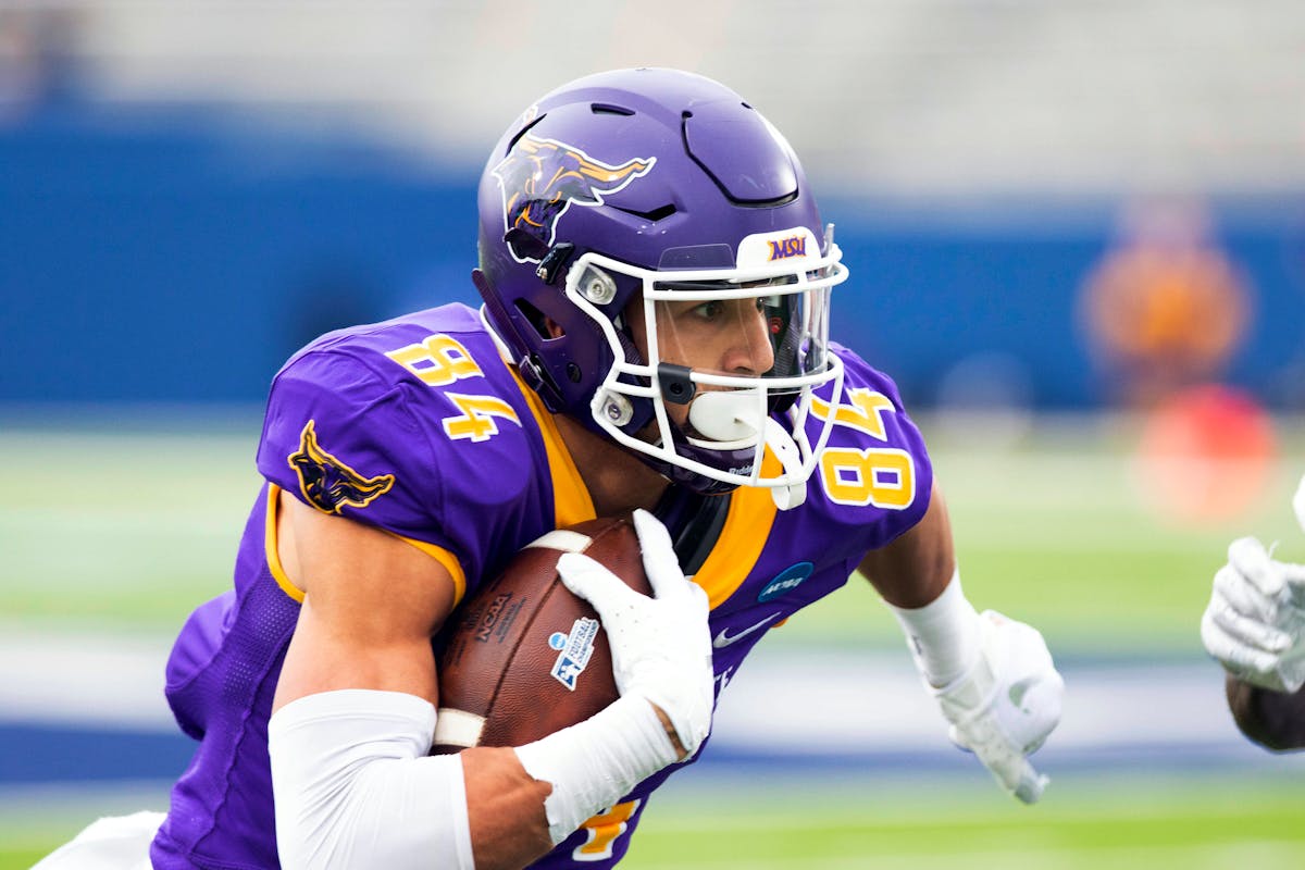 Former Minnesota State Mankato receiver Shane Zylstra caught a pass in the 2019 Division II championship game.