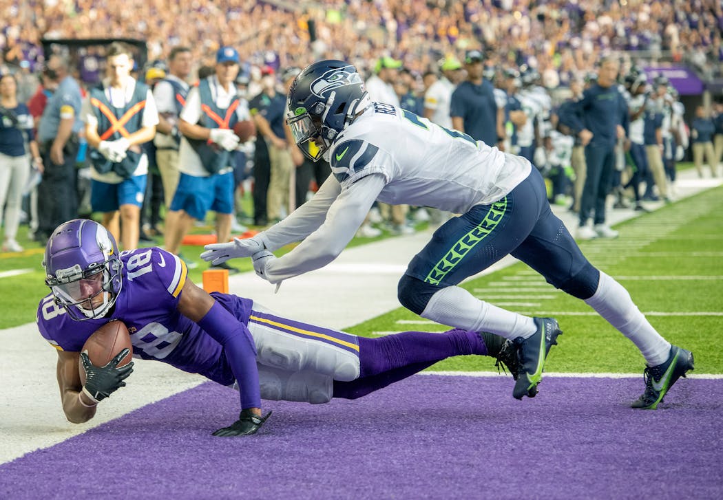Vikings receiver Justin Jefferson scores a second-quarter touchdown.