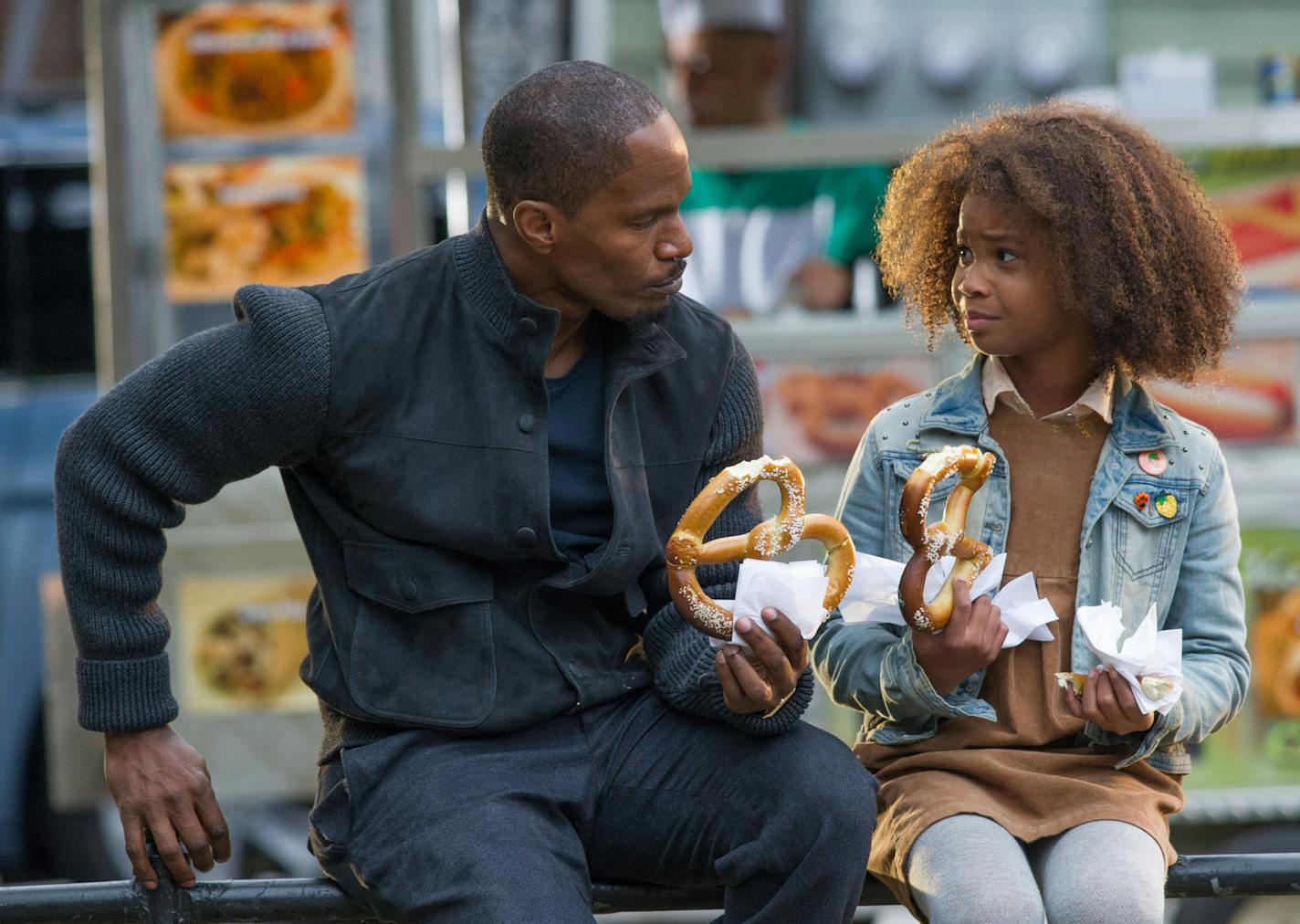 Will Stacks (Jamie Foxx) and Annie (Quvenzhane Wallis) in Columbia Pictures' "Annie." (Barry Wetcher/Sony Pictures) ORG XMIT: 1161410