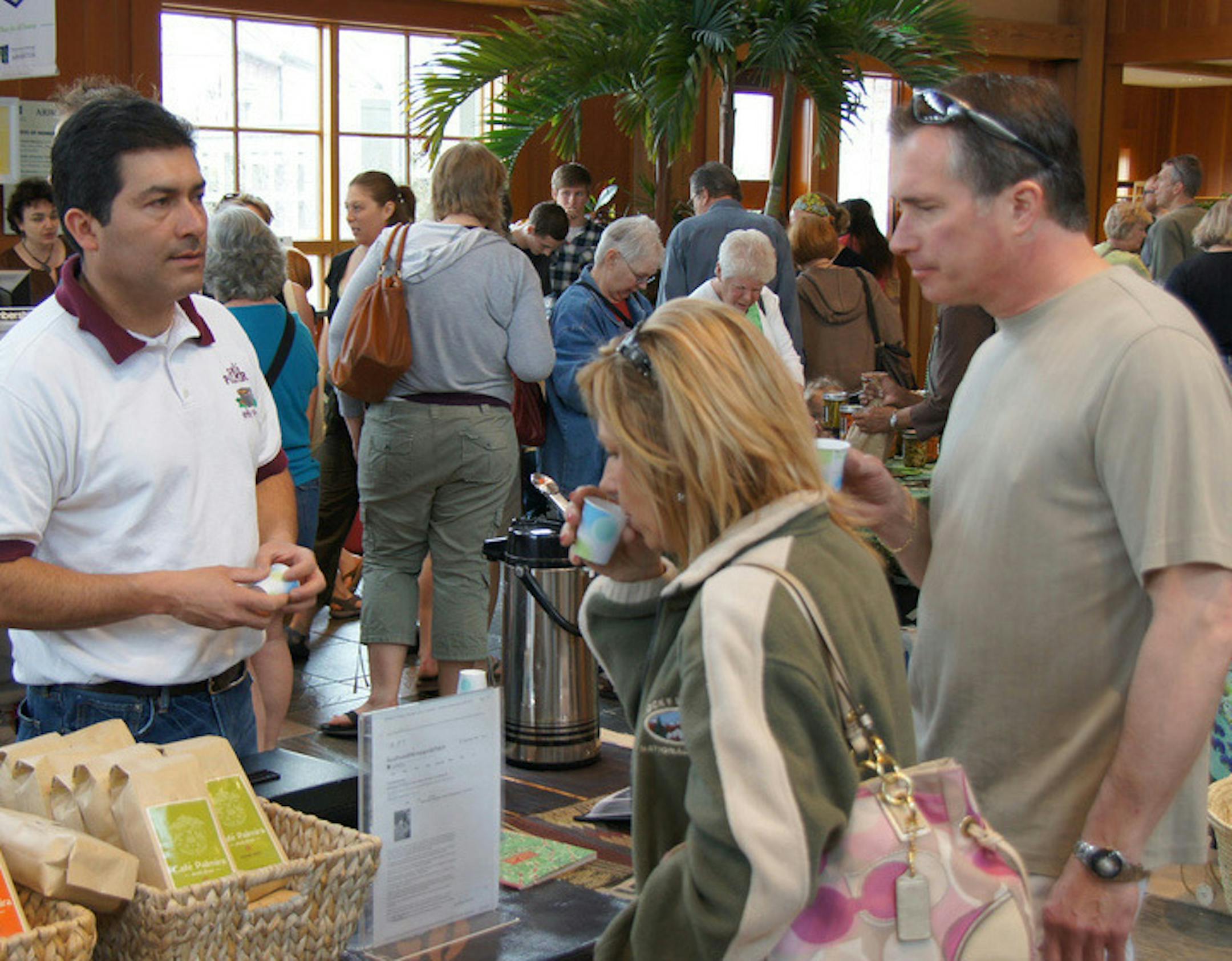 Shoppers sample the wares at the Mill City Farmers Market at the Arboretum's Oswald Visitor Center. Provided photo