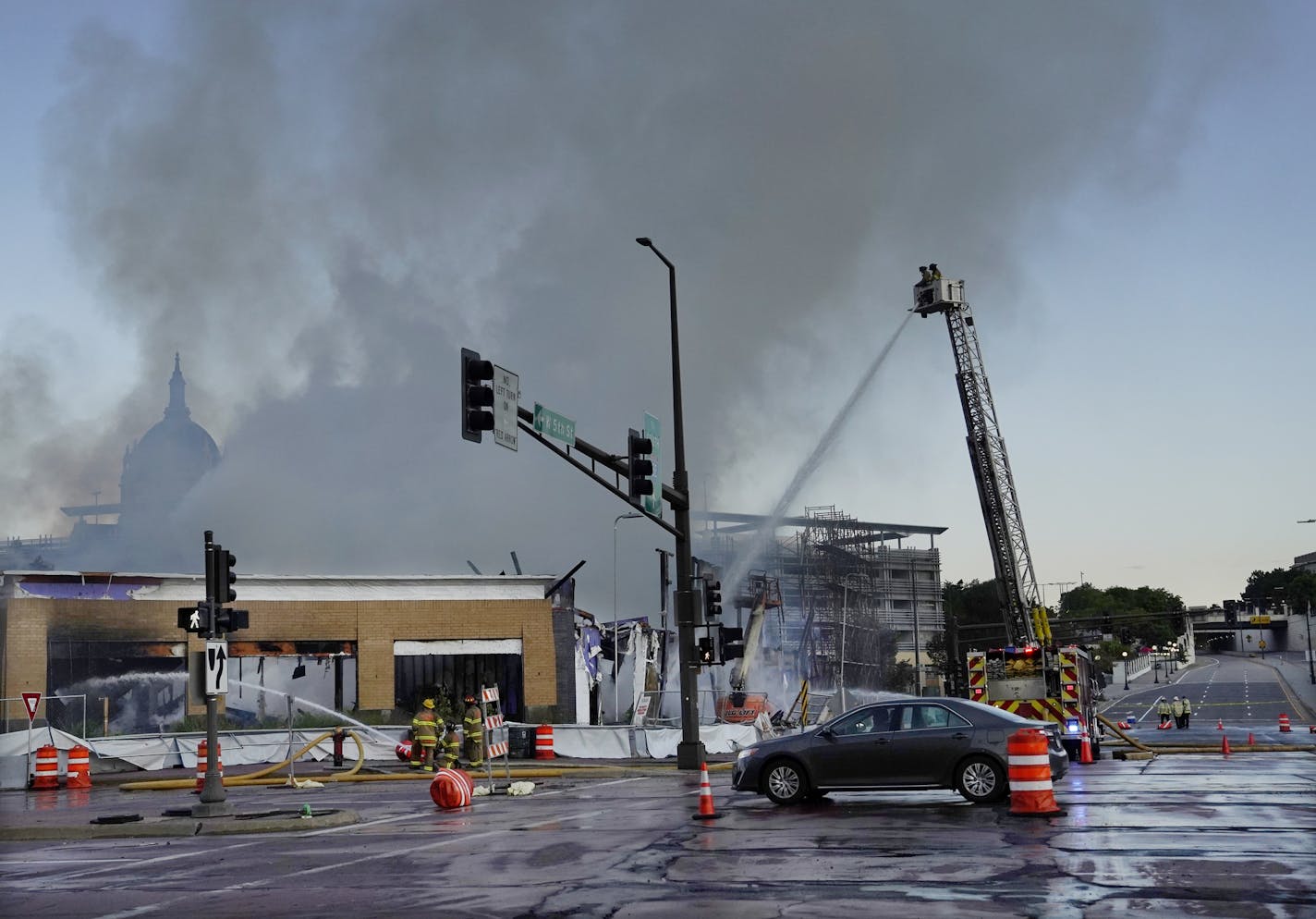 Fire ripped through a $69 million project hotel/apartment project early Tuesday morning, causing massive damage near the Xcel Energy Center in St. Paul.